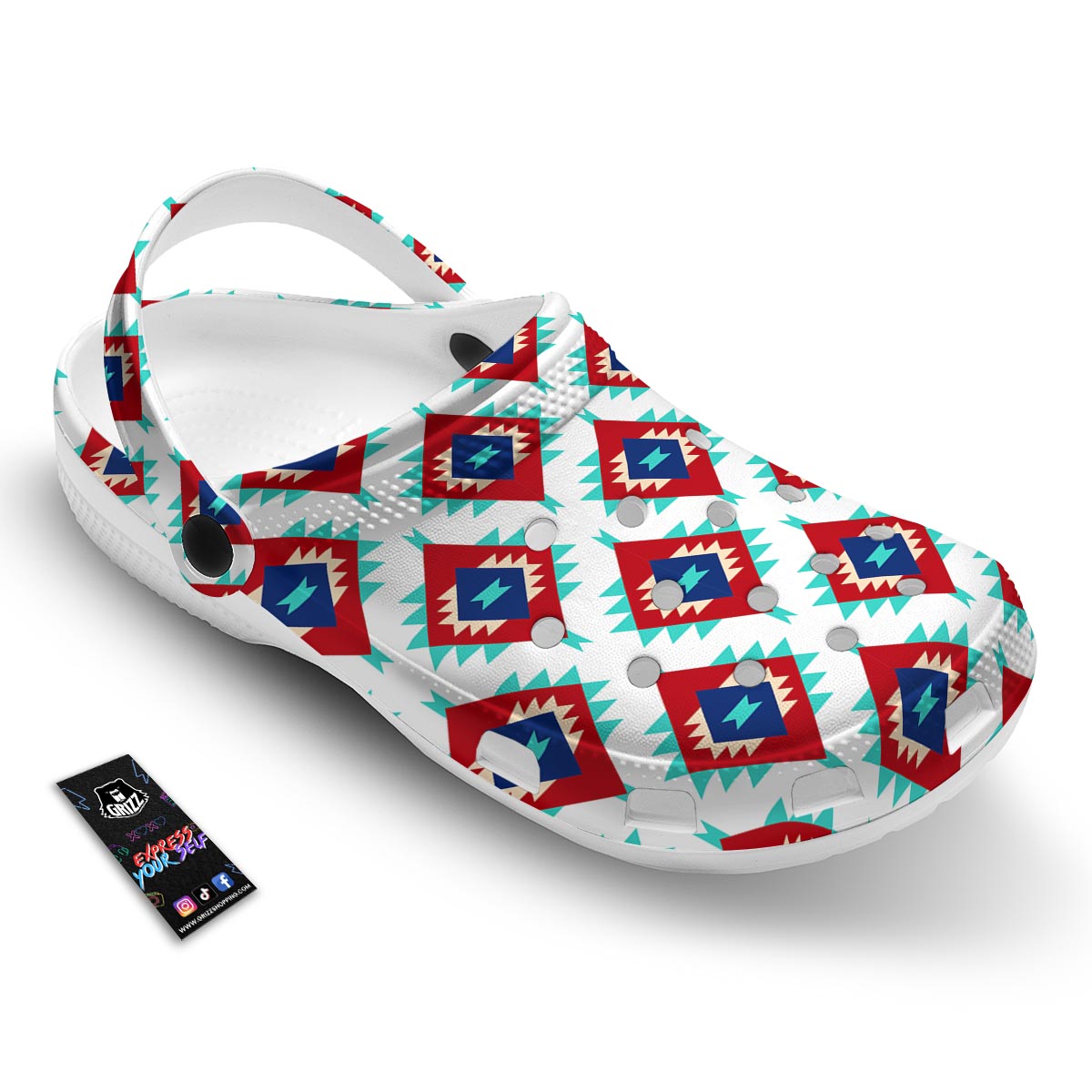 Southwestern Teal And Red Print Pattern Clog-grizzshop