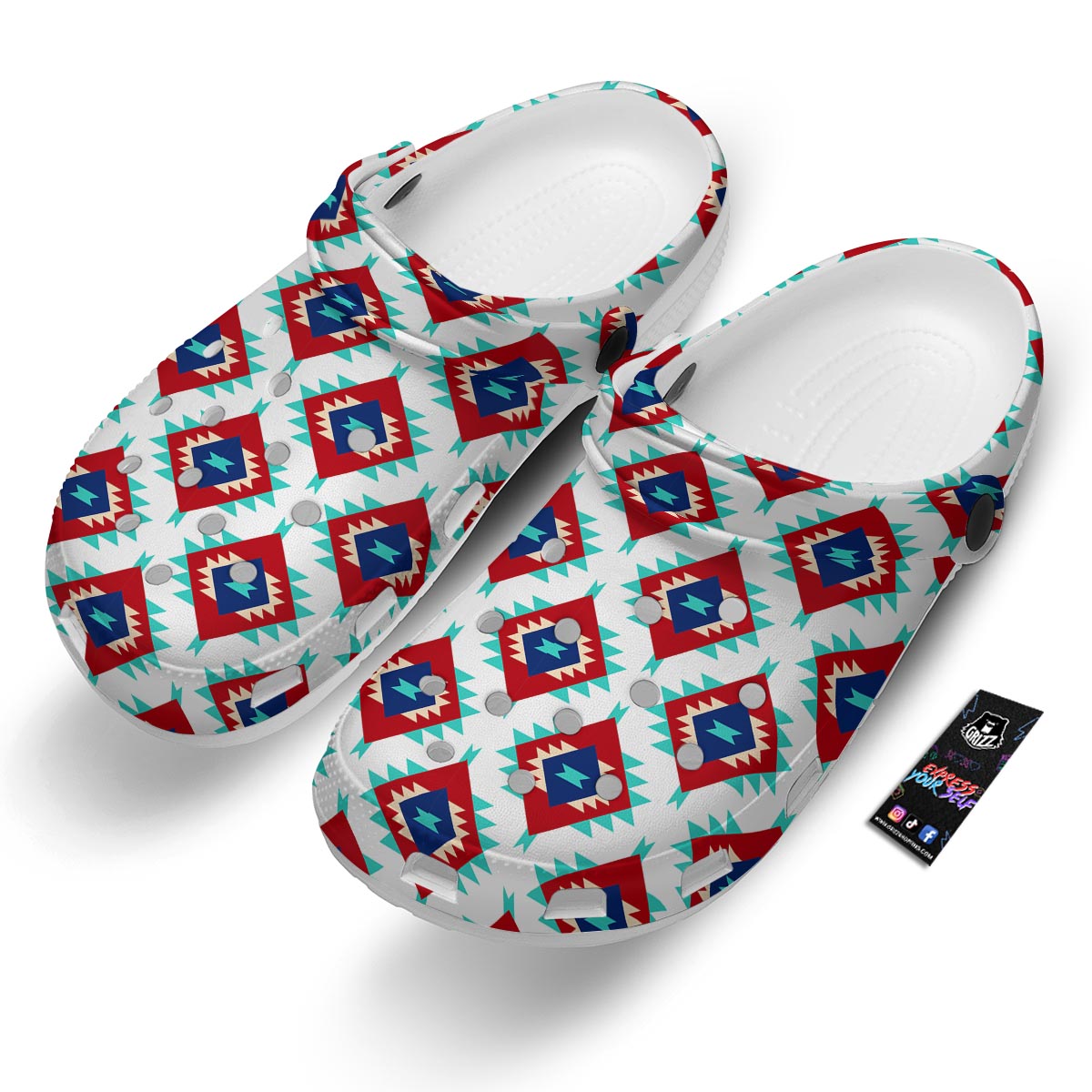 Southwestern Teal And Red Print Pattern Clog-grizzshop