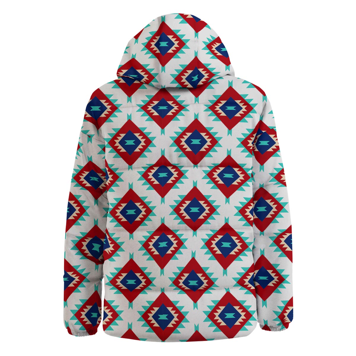 Southwestern Teal And Red Print Pattern Down Jacket-grizzshop