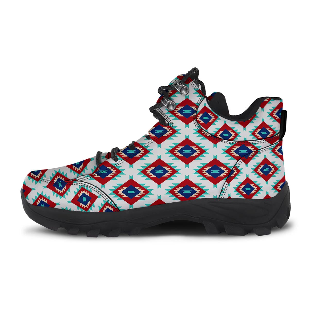 Southwestern Teal And Red Print Pattern Hiking Shoes-grizzshop