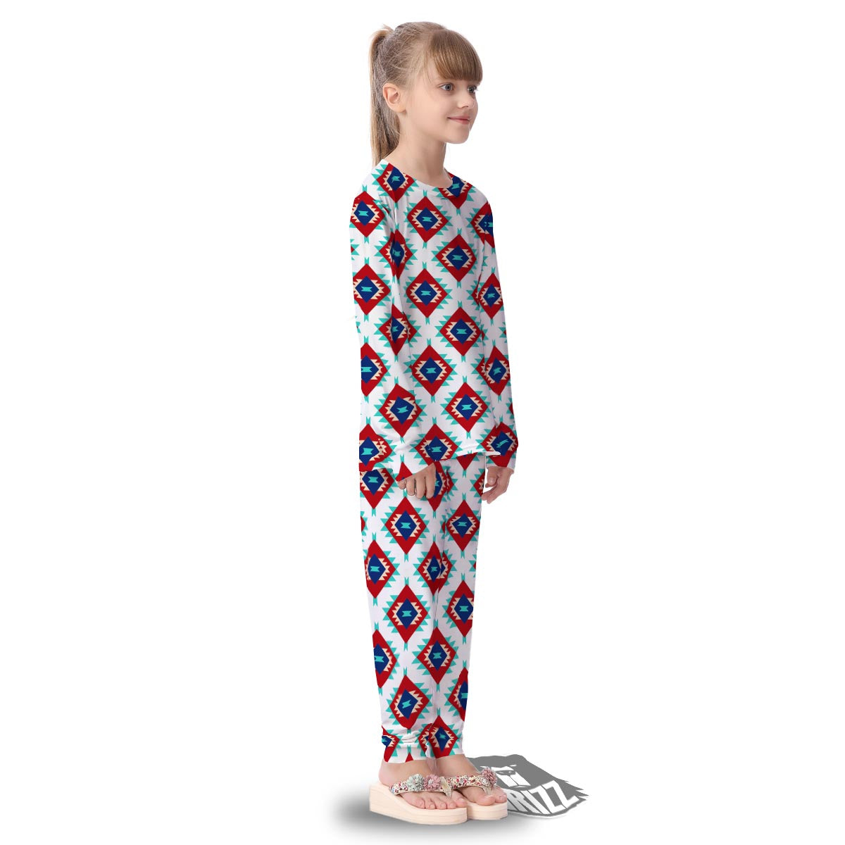 Southwestern Teal And Red Print Pattern Kid's Pajamas-grizzshop