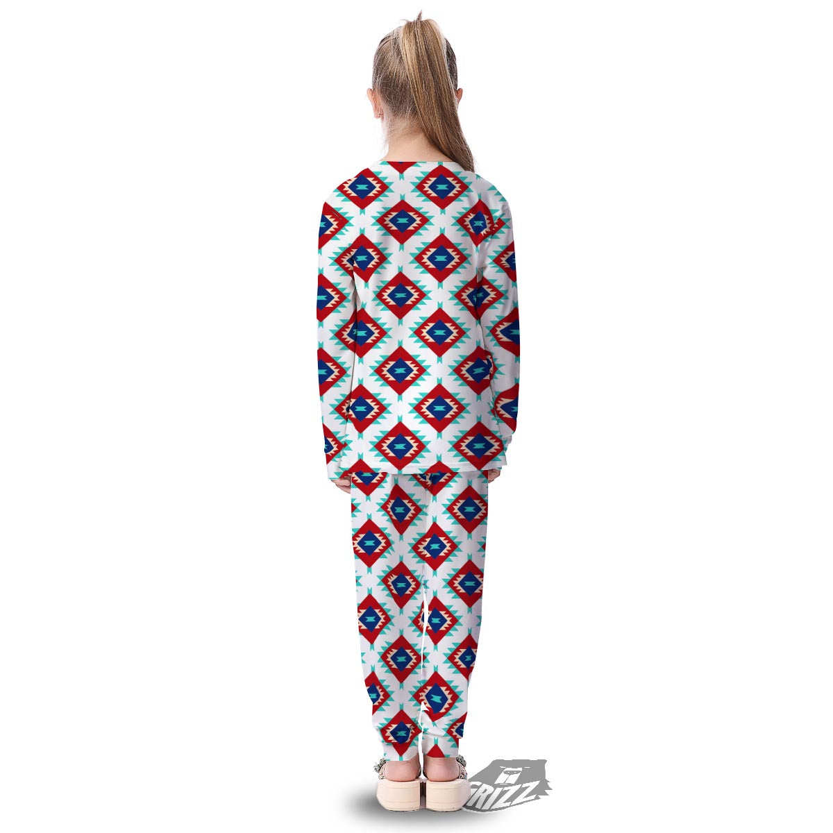 Southwestern Teal And Red Print Pattern Kid's Pajamas-grizzshop