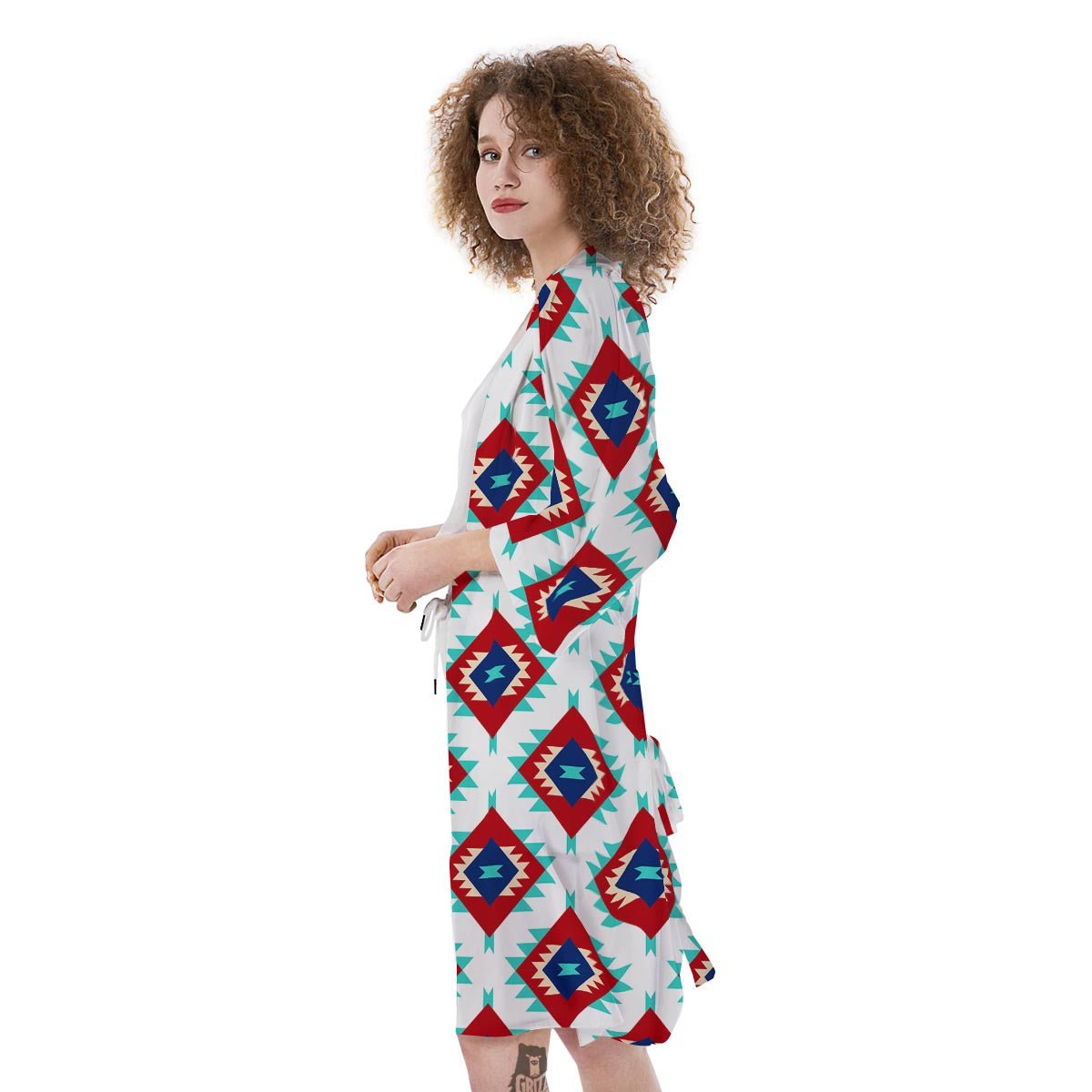 Southwestern Teal And Red Print Pattern Kimono-grizzshop