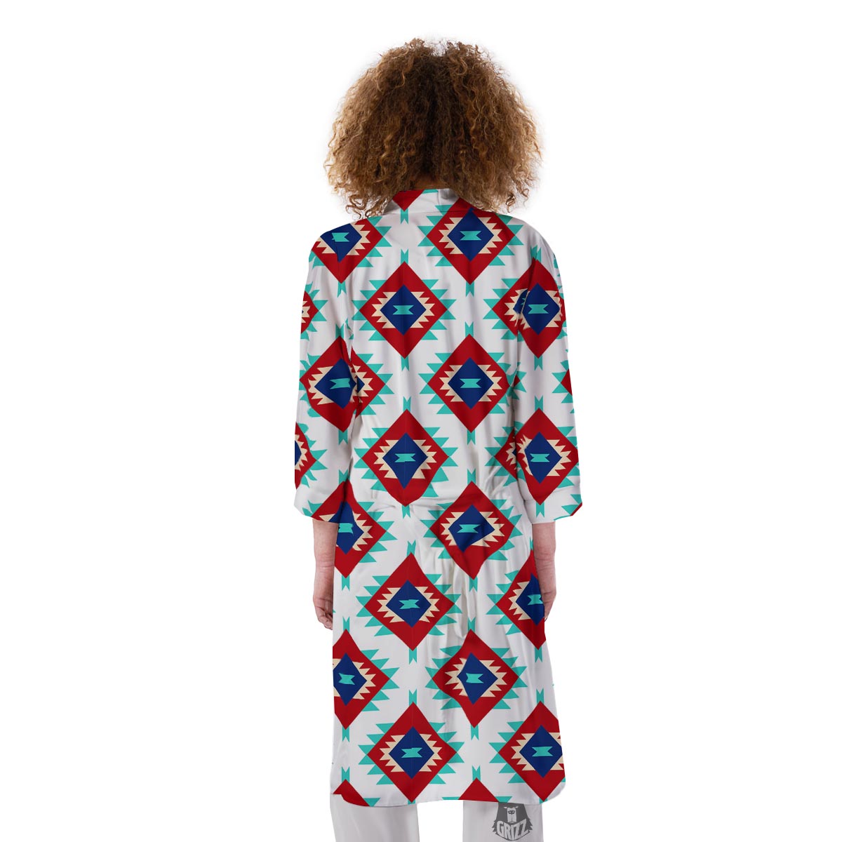Southwestern Teal And Red Print Pattern Kimono-grizzshop