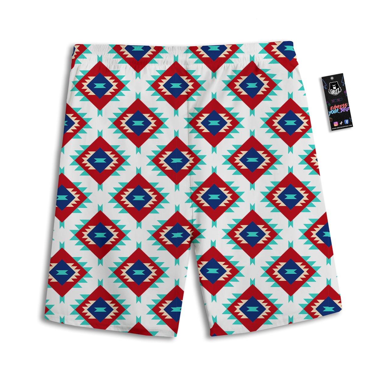 Southwestern Teal And Red Print Pattern Men's Athletic Shorts