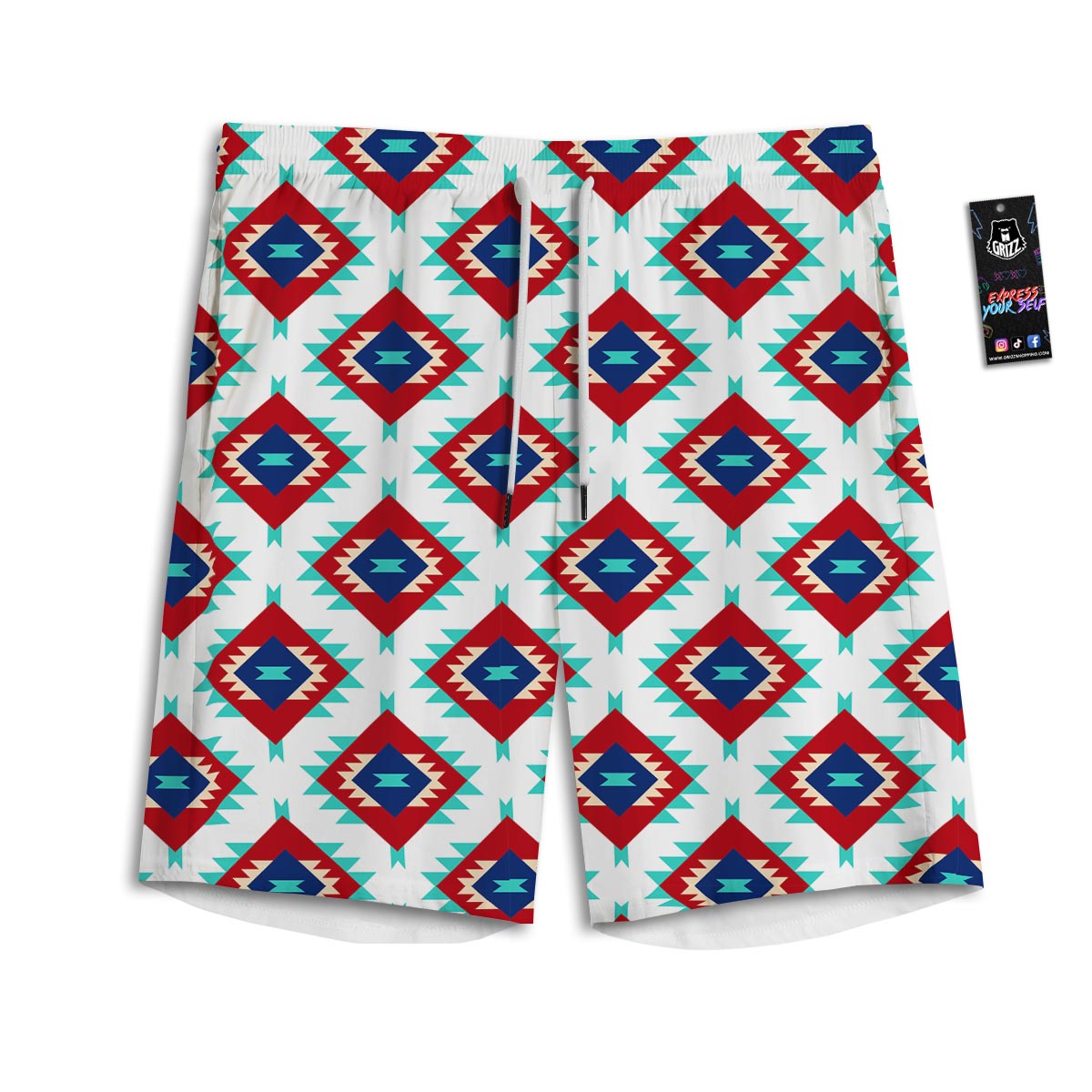 Southwestern Teal And Red Print Pattern Men's Athletic Shorts
