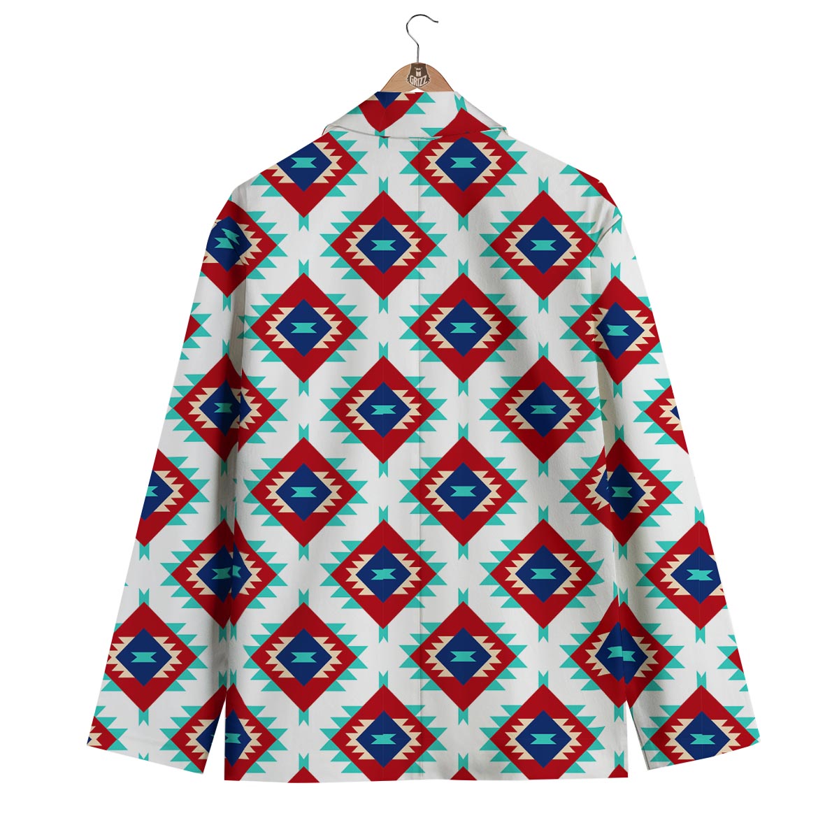 Southwestern Teal And Red Print Pattern Men's Blazer-grizzshop