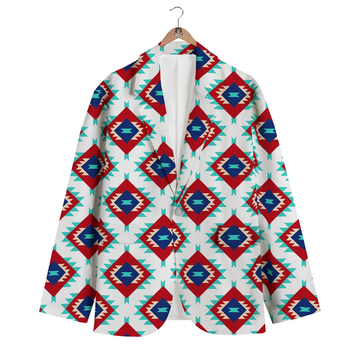 Southwestern Teal And Red Print Pattern Men's Blazer-grizzshop