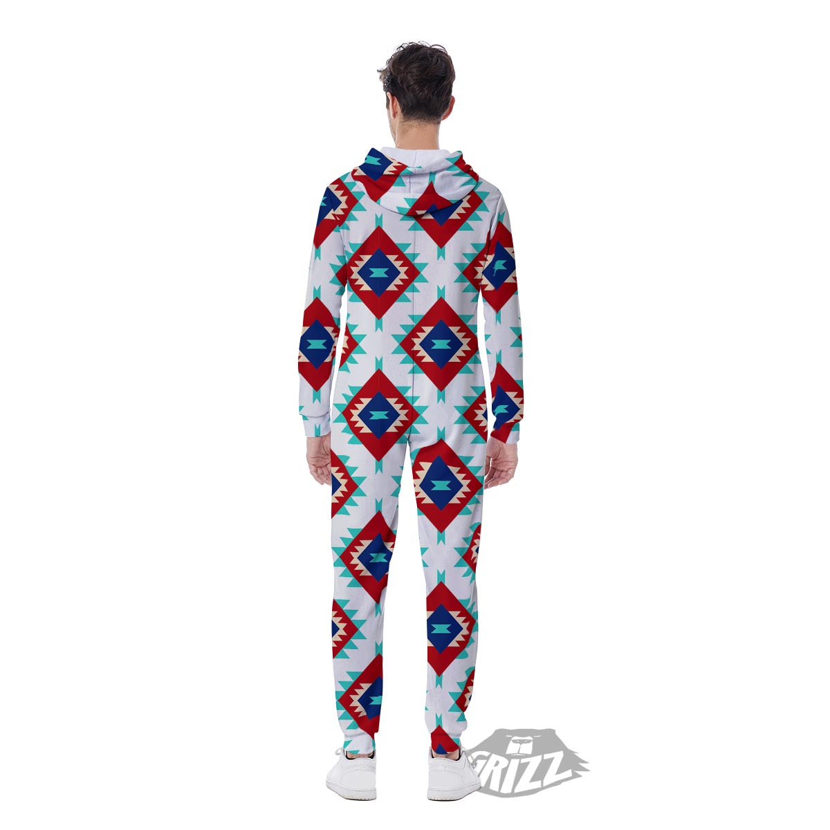 Southwestern Teal And Red Print Pattern Men's Jumpsuit-grizzshop