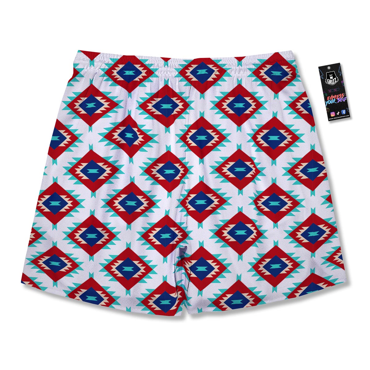 Southwestern Teal And Red Print Pattern Men's Running Shorts-grizzshop