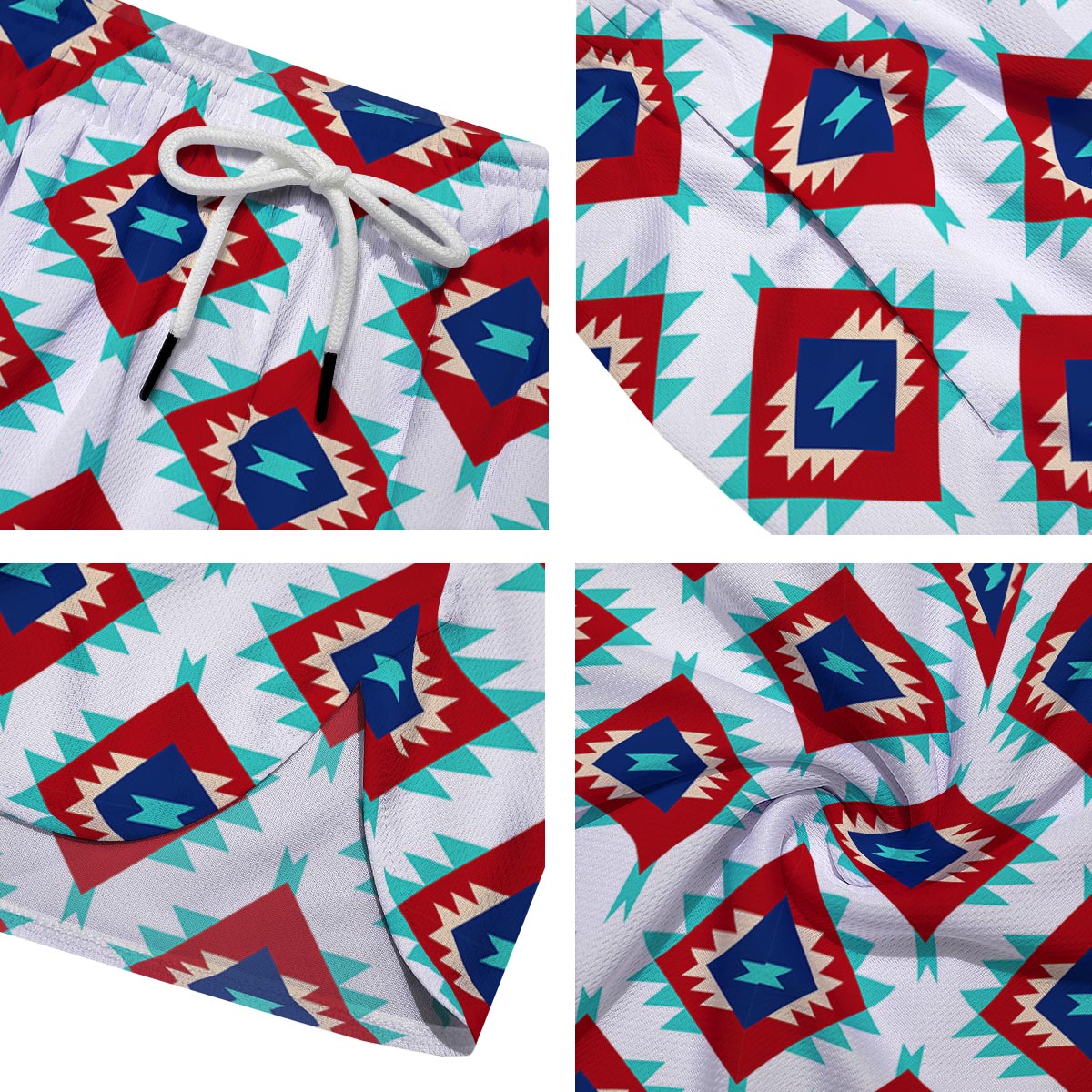 Southwestern Teal And Red Print Pattern Men's Running Shorts-grizzshop