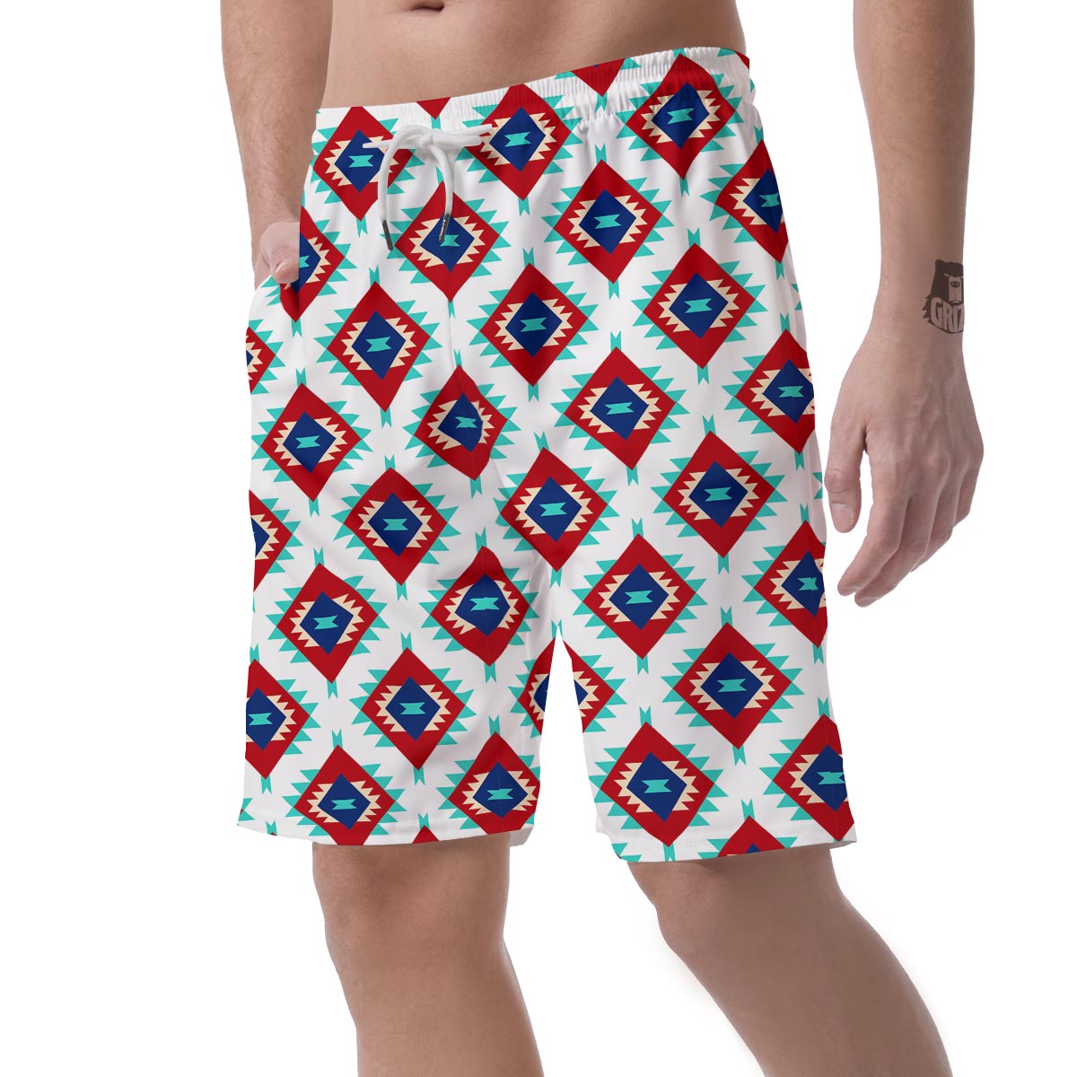 Southwestern Teal And Red Print Pattern Men's Shorts-grizzshop