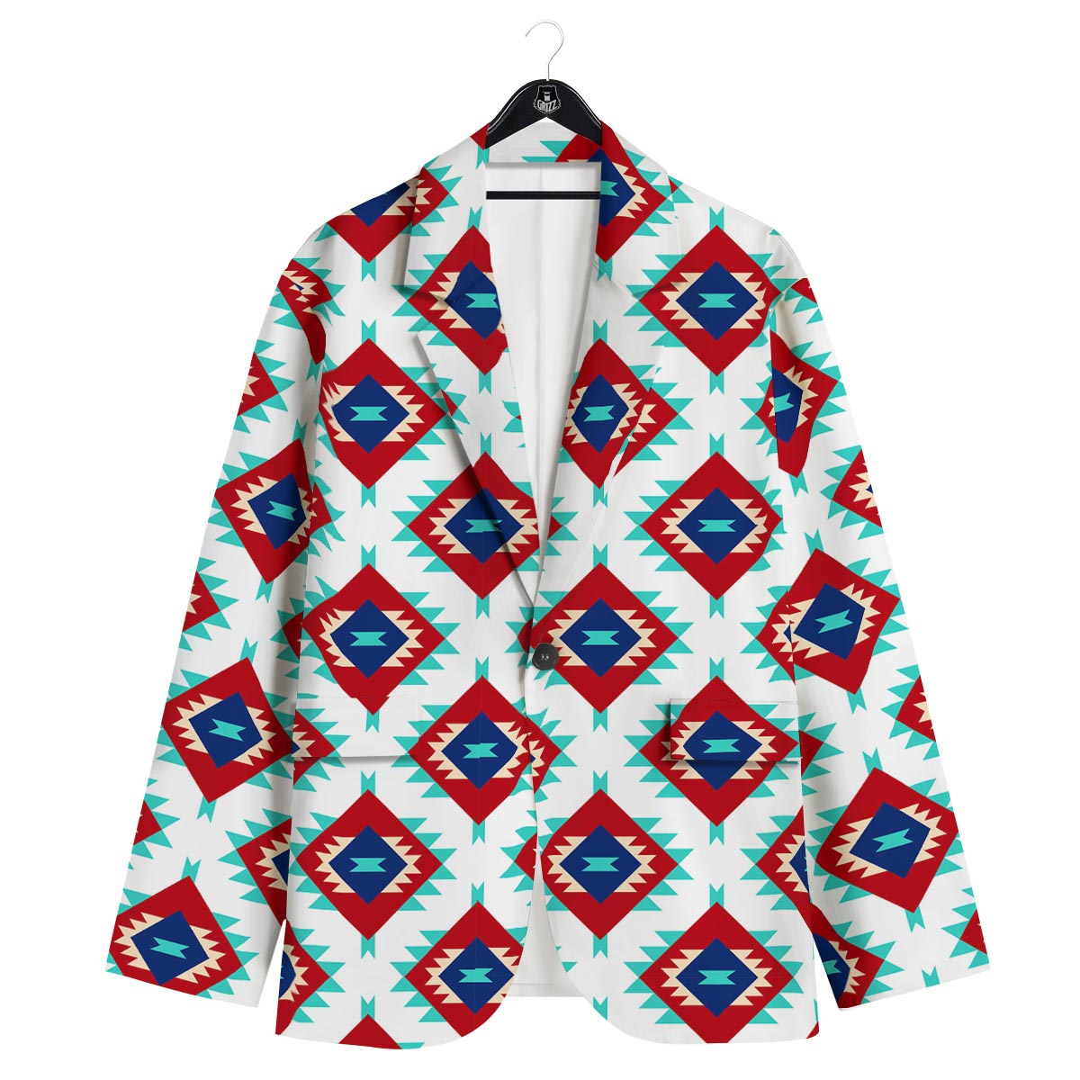 Southwestern Teal And Red Print Pattern Men's Sport Coat-grizzshop