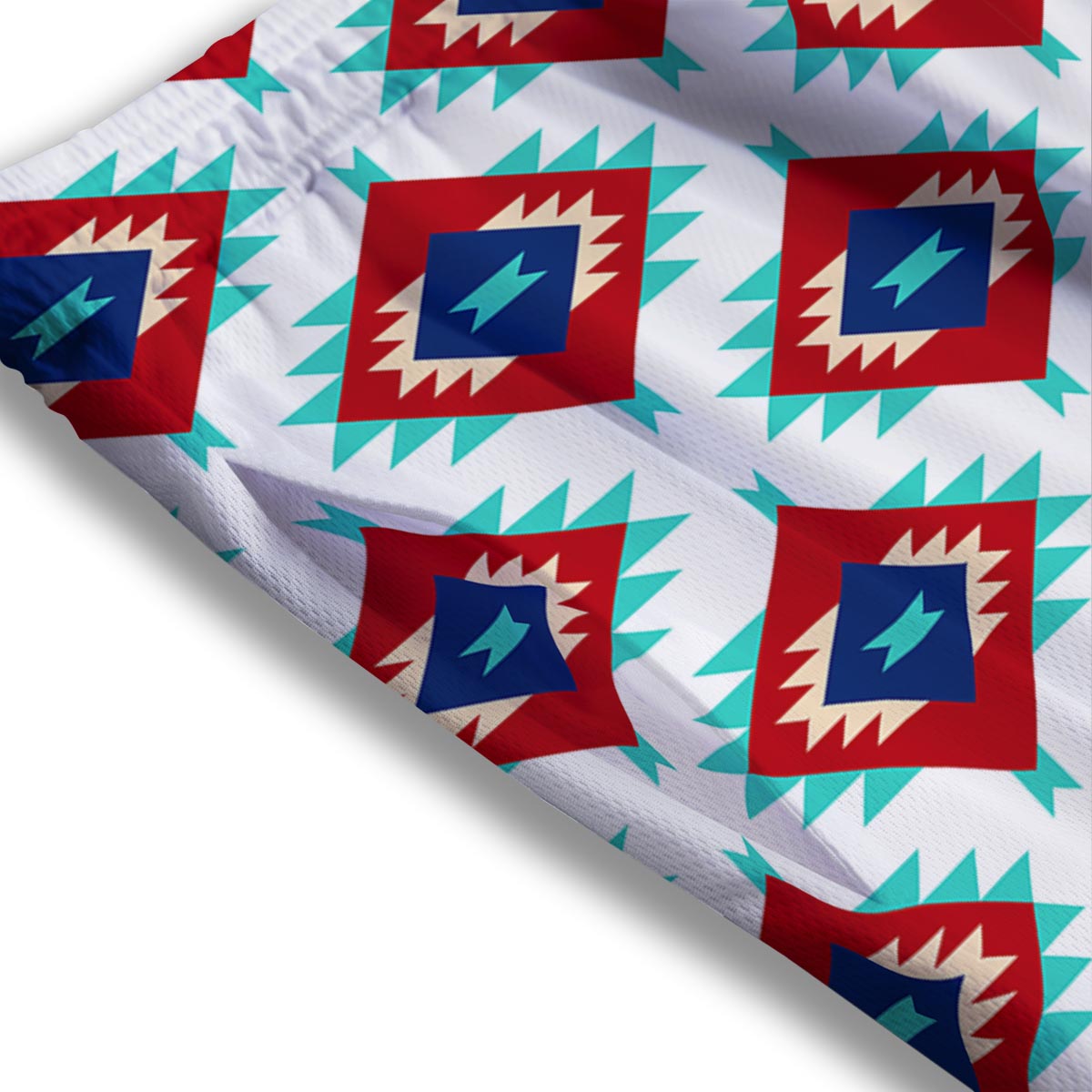 Southwestern Teal And Red Print Pattern Mesh Shorts
