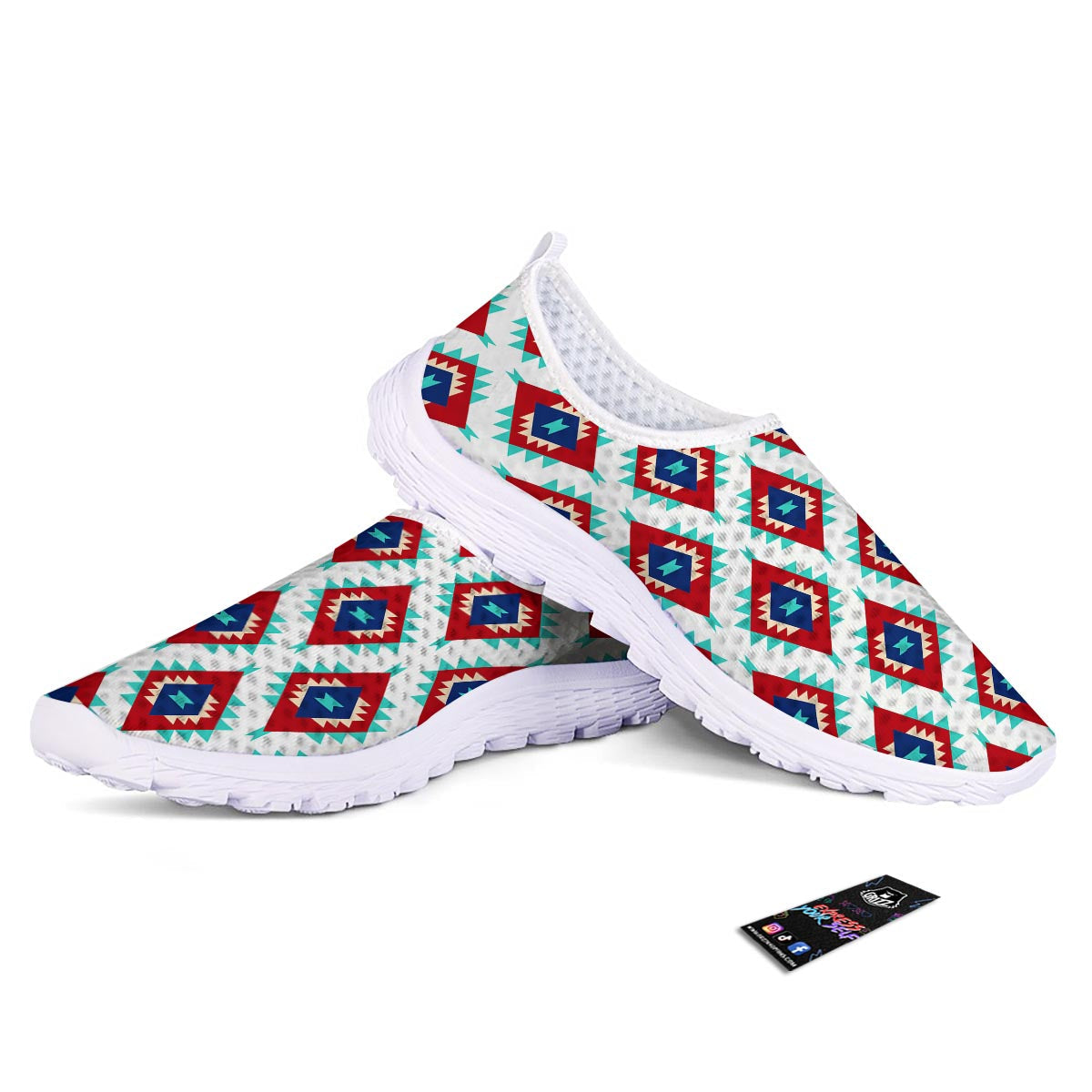 Southwestern Teal And Red Print Pattern Nurse Shoes-grizzshop