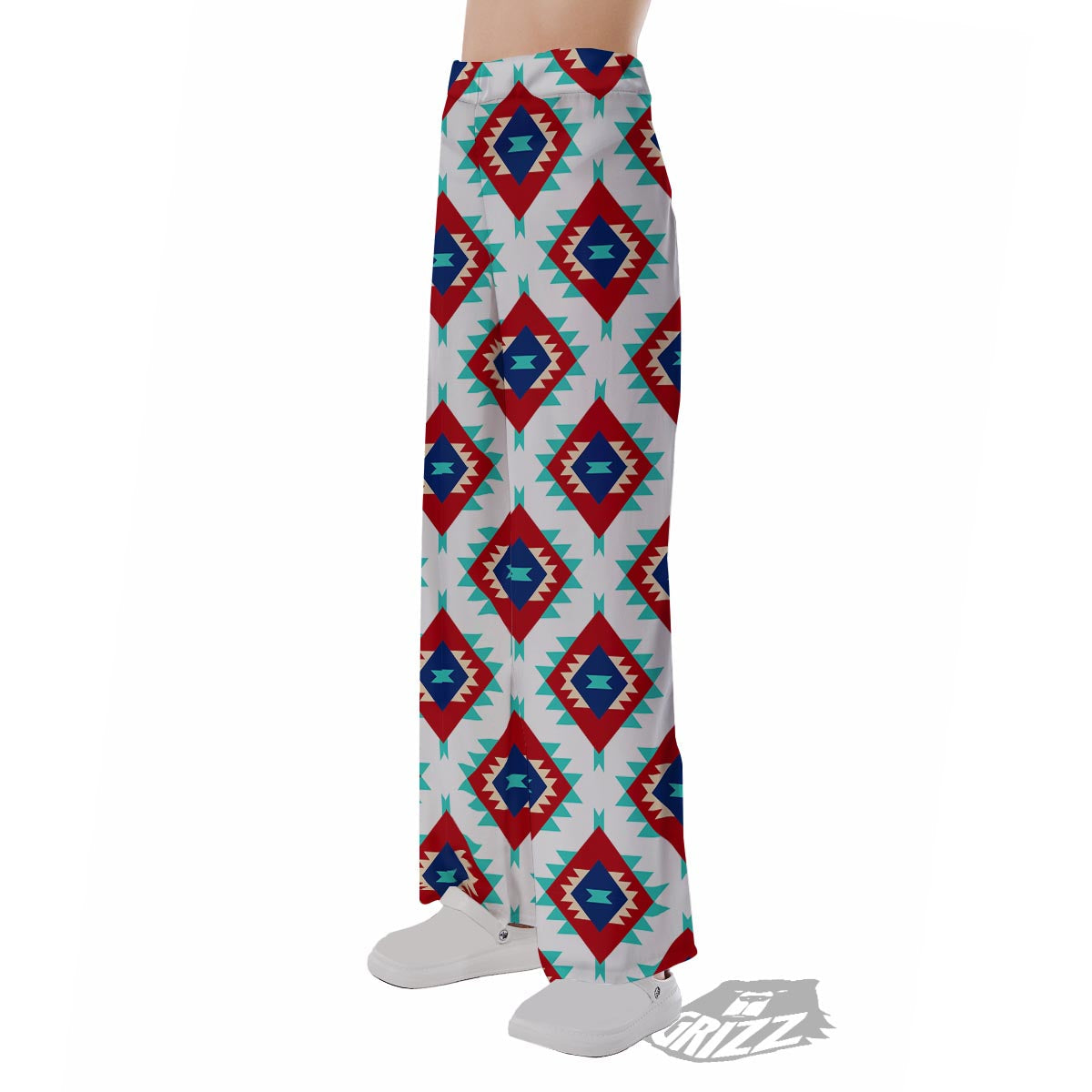 Southwestern Teal And Red Print Pattern Pajama Pants-grizzshop