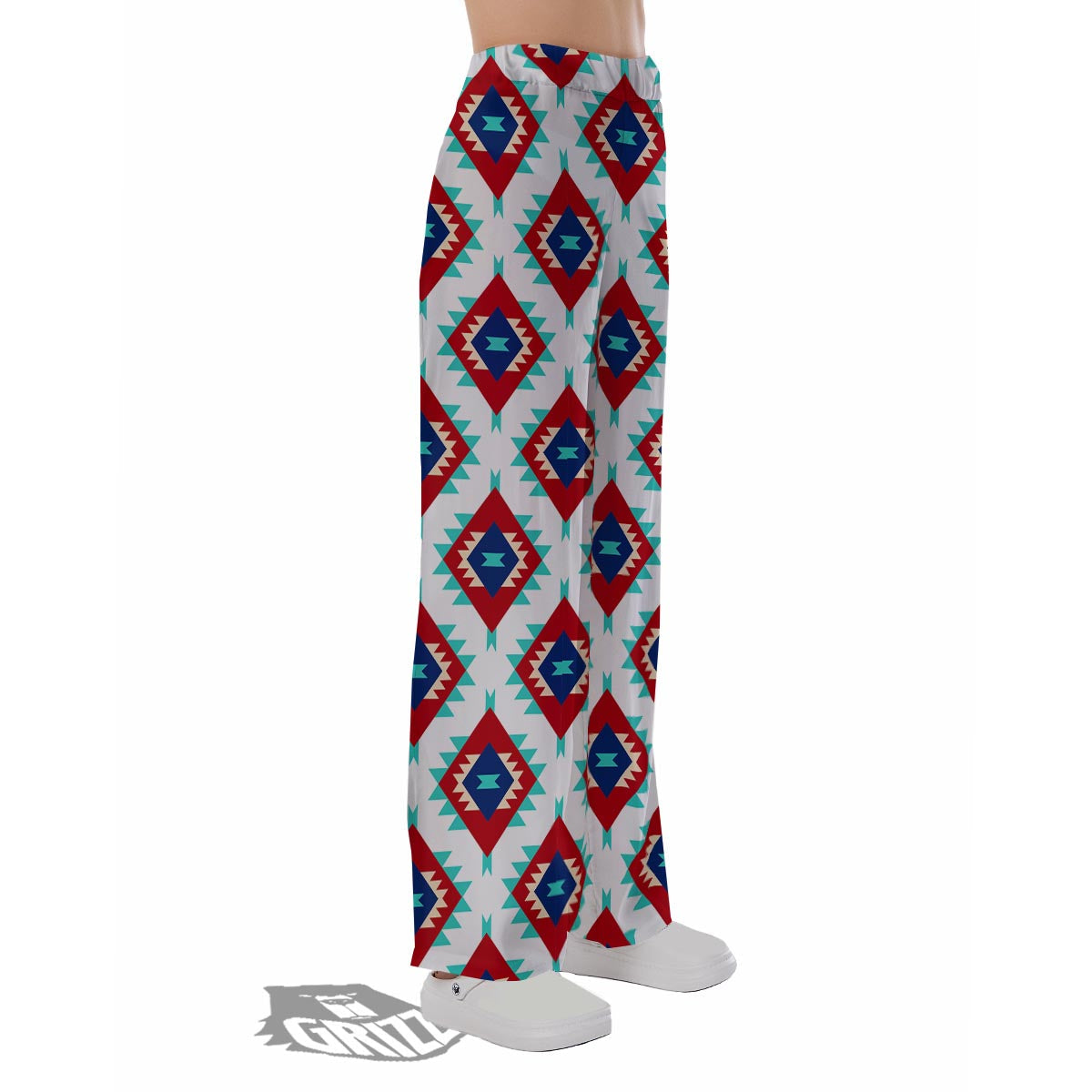 Southwestern Teal And Red Print Pattern Pajama Pants-grizzshop