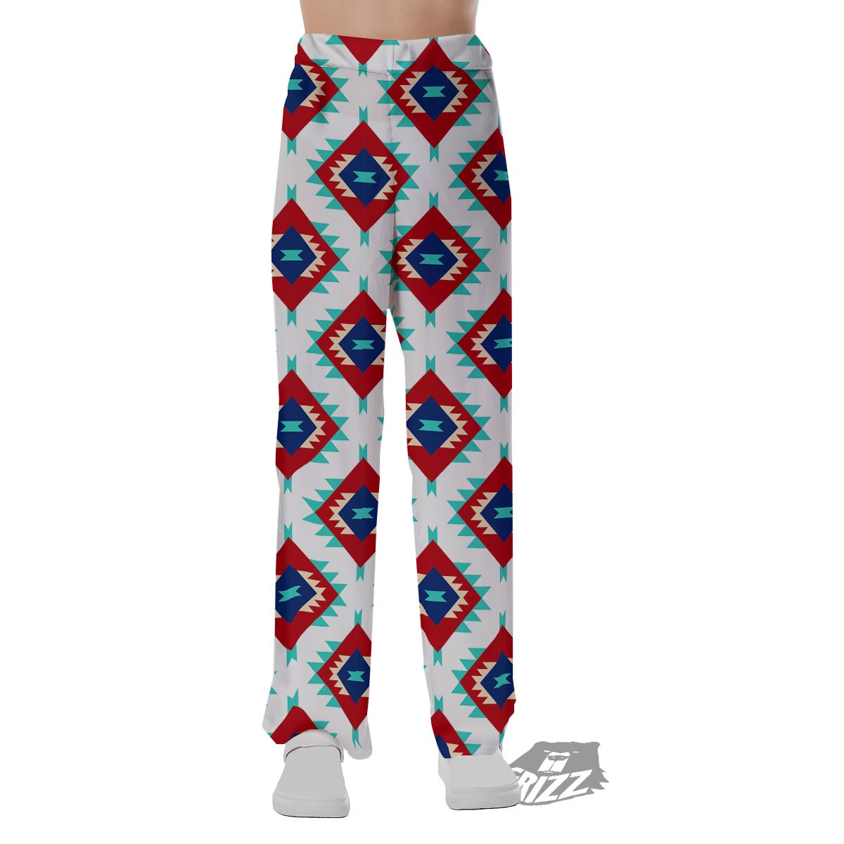 Southwestern Teal And Red Print Pattern Pajama Pants-grizzshop