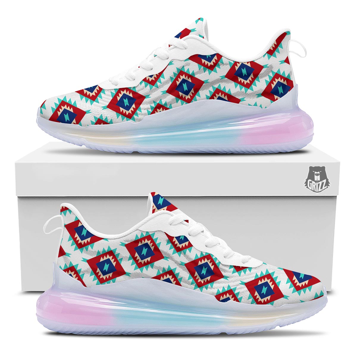 Southwestern Teal And Red Print Pattern Running Sneakers-grizzshop