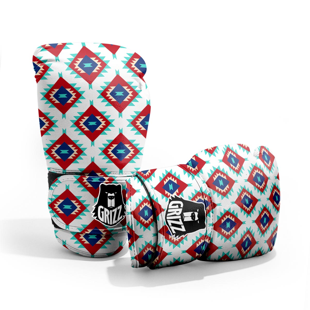 Southwestern Teal And Red Print Pattern Pro Boxing Glove