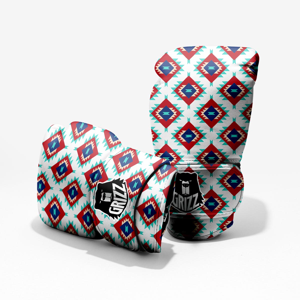 Southwestern Teal And Red Print Pattern Pro Boxing Glove