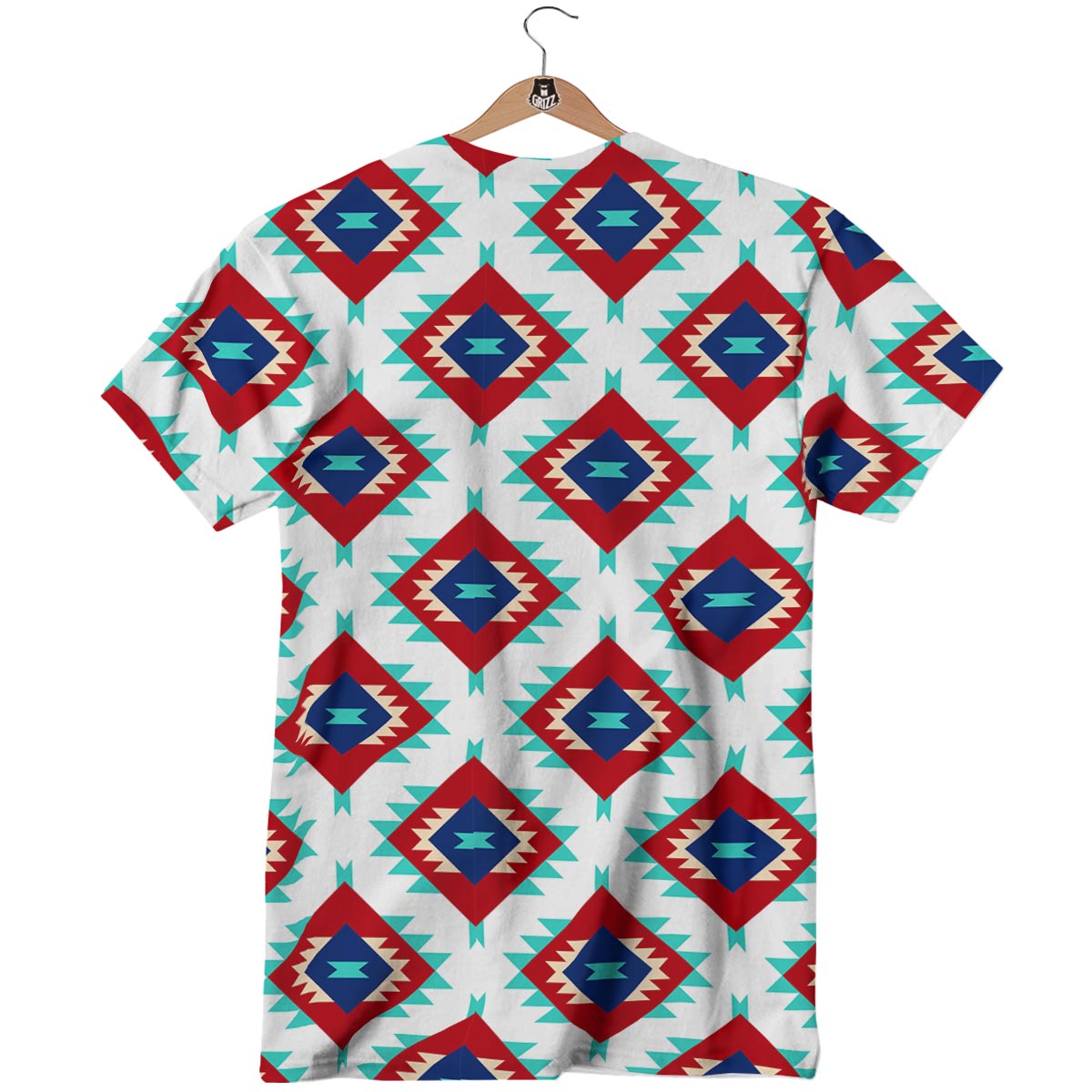 Southwestern Teal And Red Print Pattern T-Shirt-grizzshop