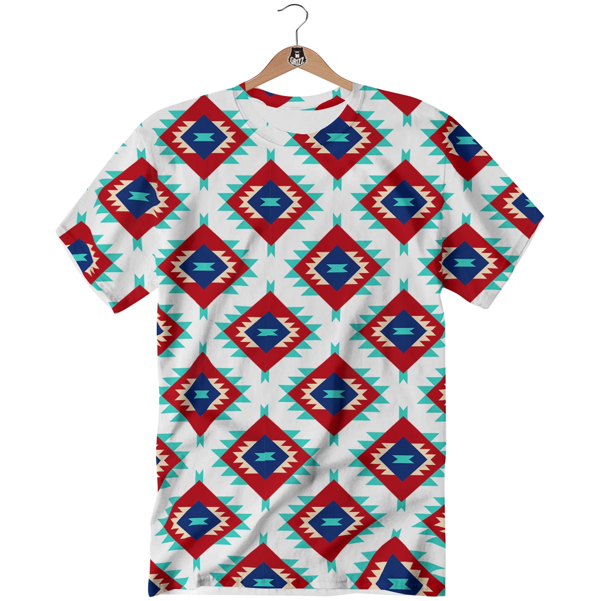 Southwestern Teal And Red Print Pattern T-Shirt-grizzshop