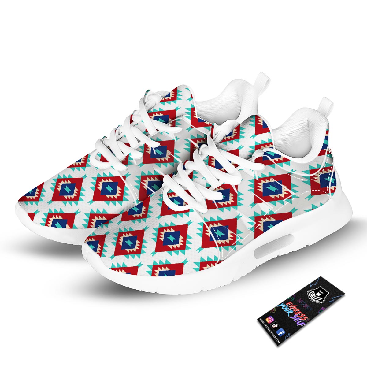 Southwestern Teal And Red Print Pattern Tennis Shoes-grizzshop