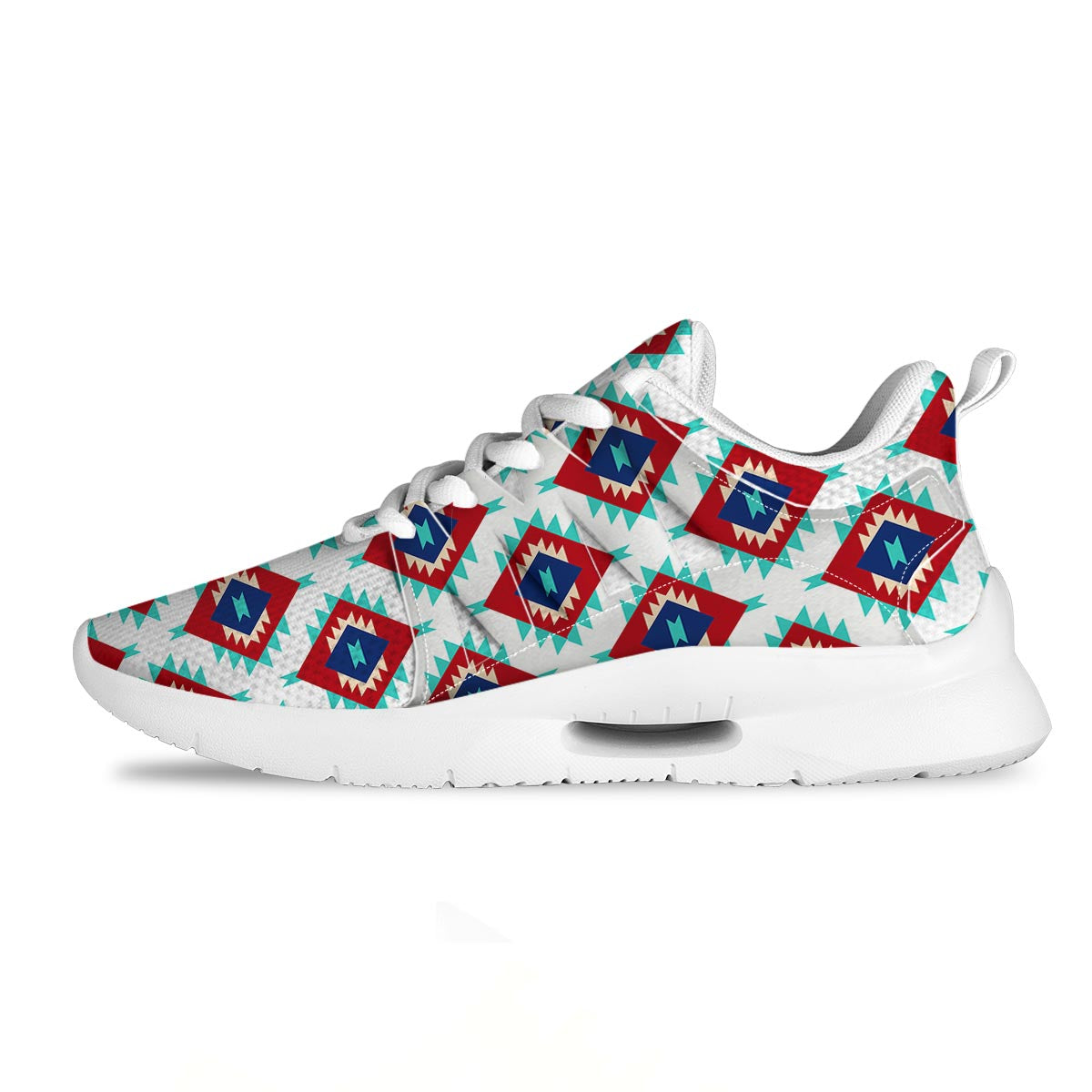 Southwestern Teal And Red Print Pattern Tennis Shoes-grizzshop