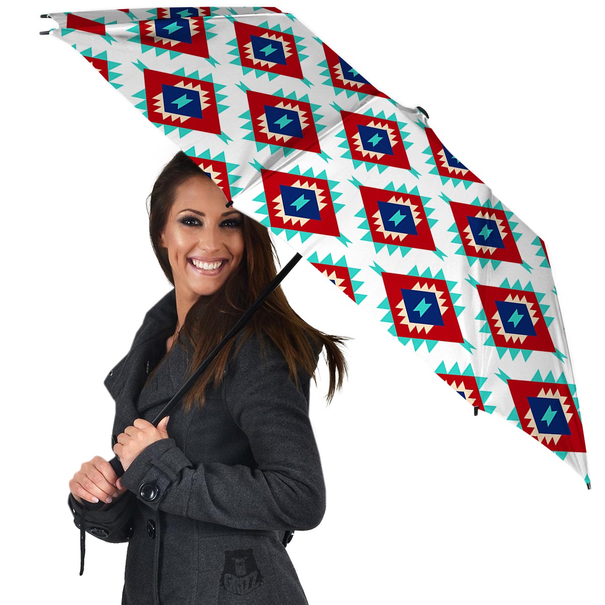 Southwestern Teal And Red Print Pattern Umbrella-grizzshop