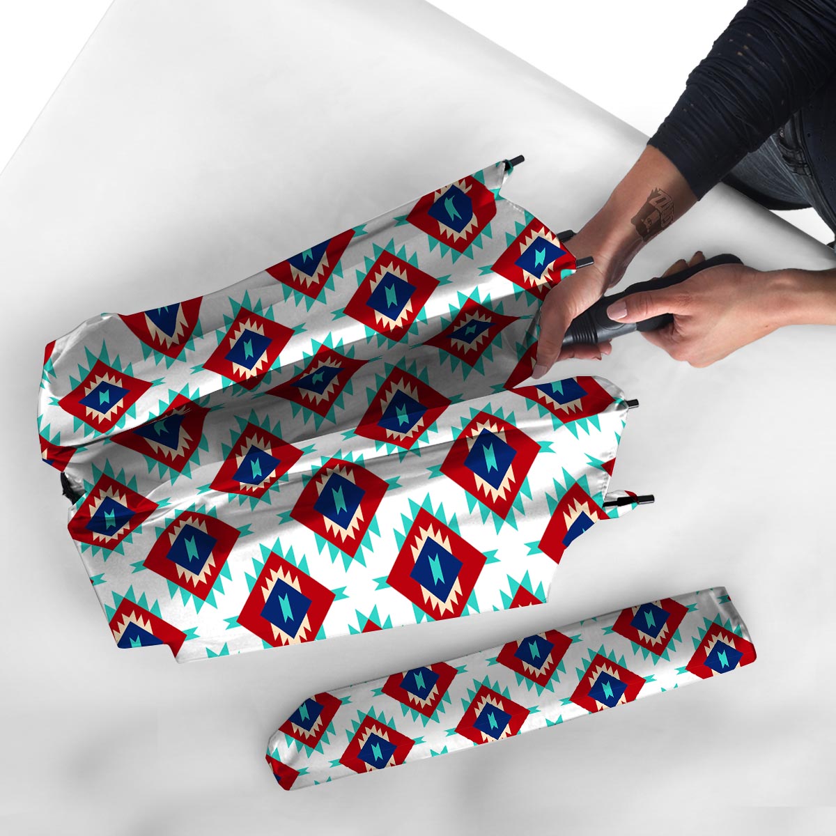 Southwestern Teal And Red Print Pattern Umbrella-grizzshop