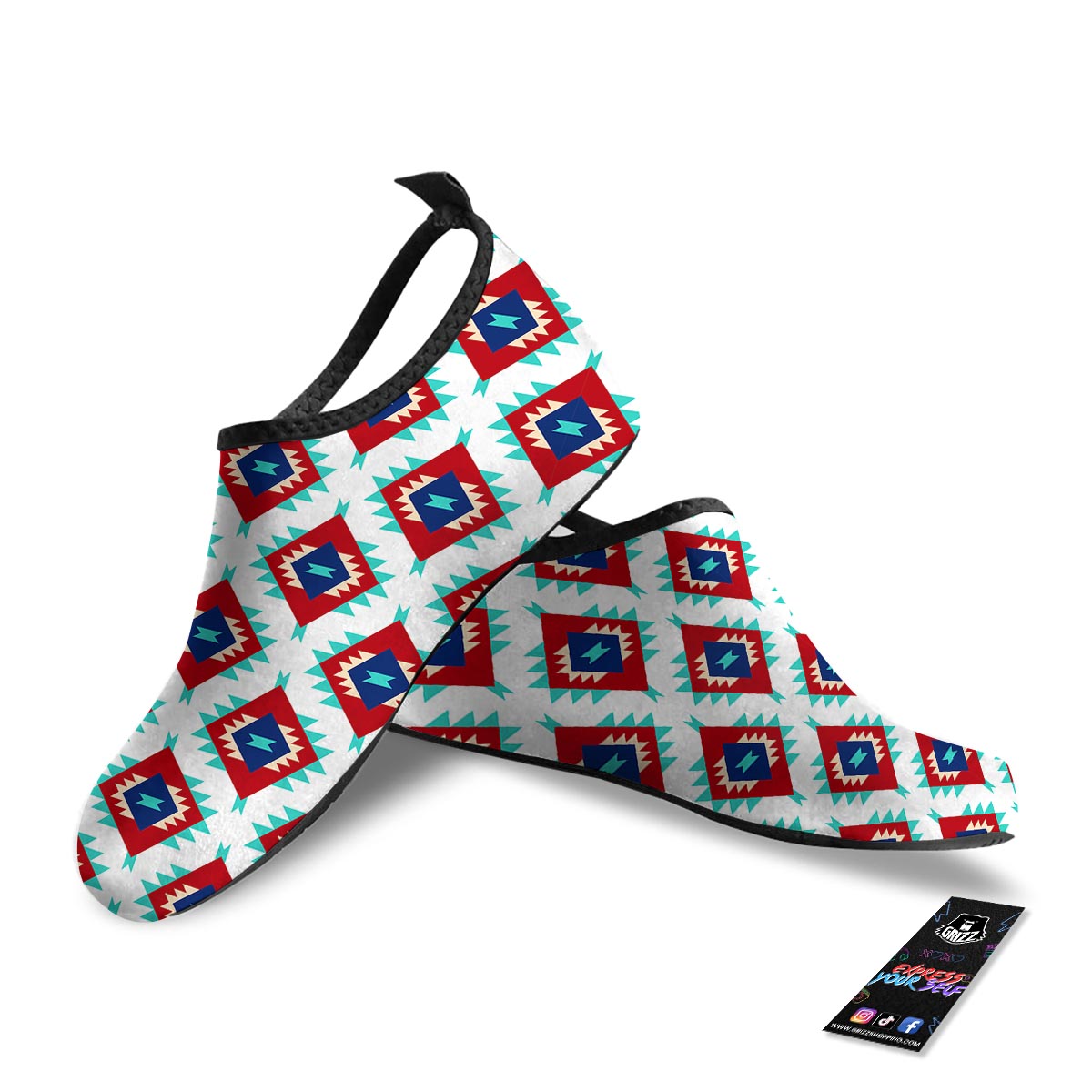 Southwestern Teal And Red Print Pattern Water Shoes-grizzshop