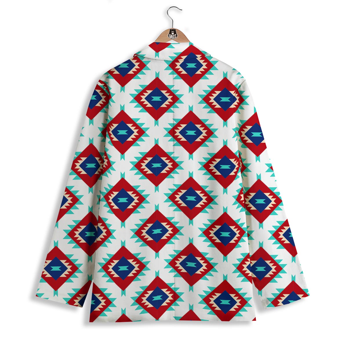 Southwestern Teal And Red Print Pattern Women's Blazer-grizzshop