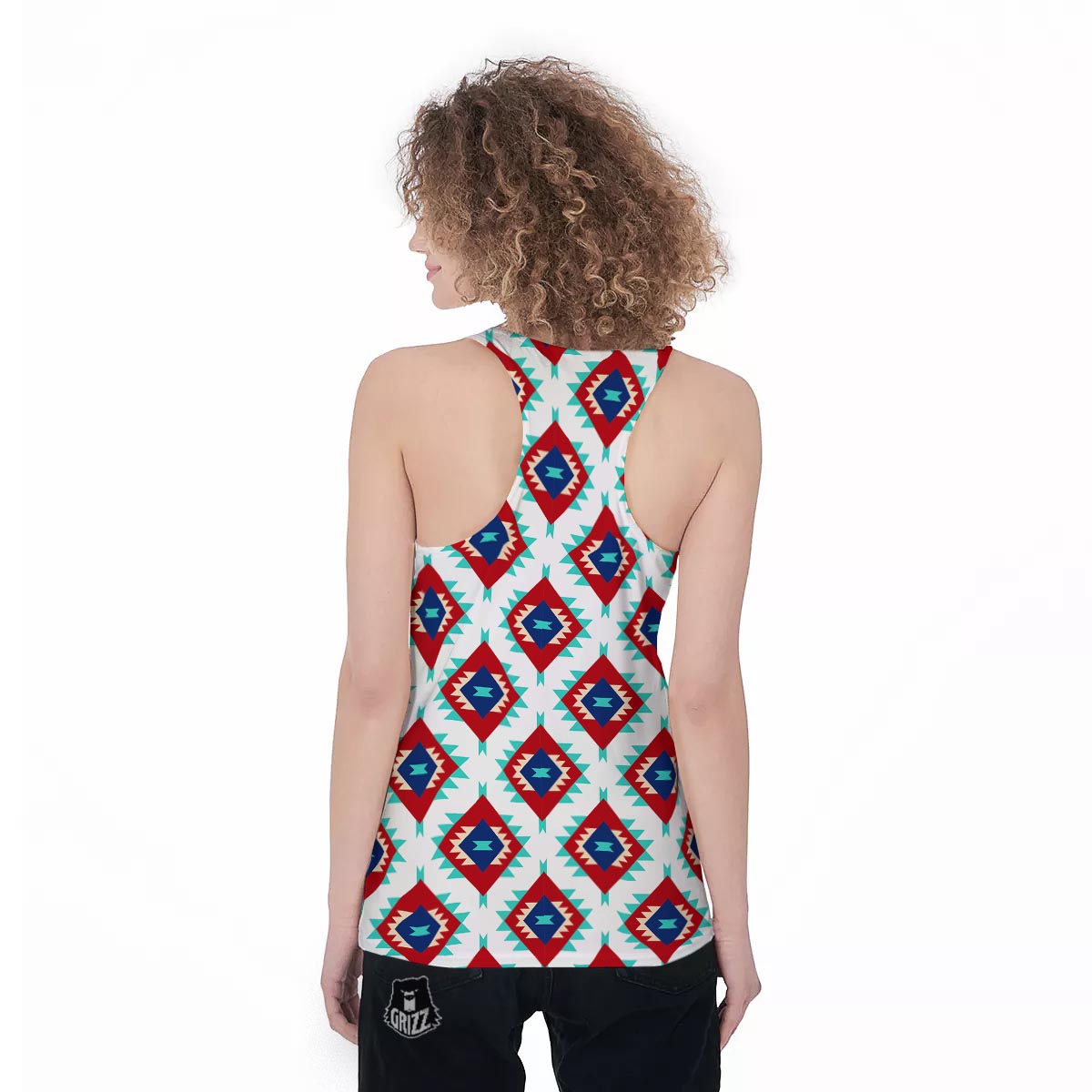Southwestern Teal And Red Print Pattern Women's Racerback Tank Top-grizzshop