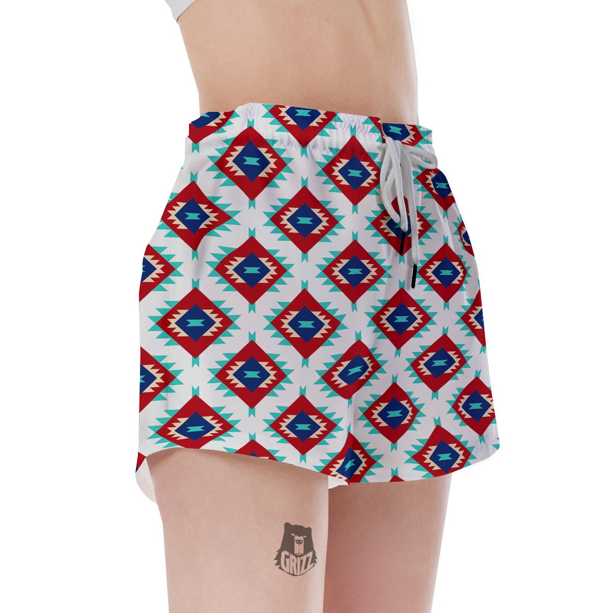 Southwestern Teal And Red Print Pattern Women's Shorts-grizzshop
