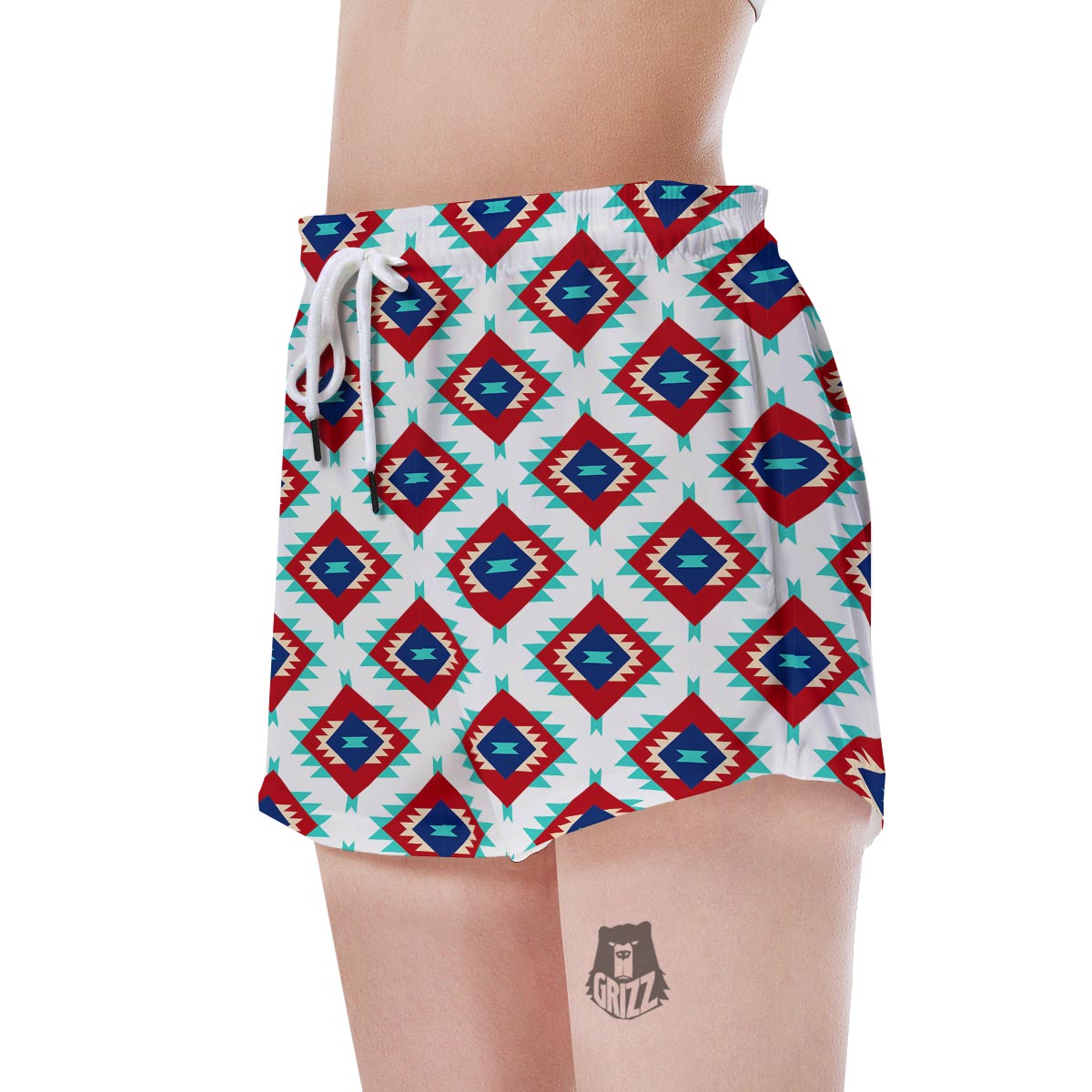 Southwestern Teal And Red Print Pattern Women's Shorts-grizzshop