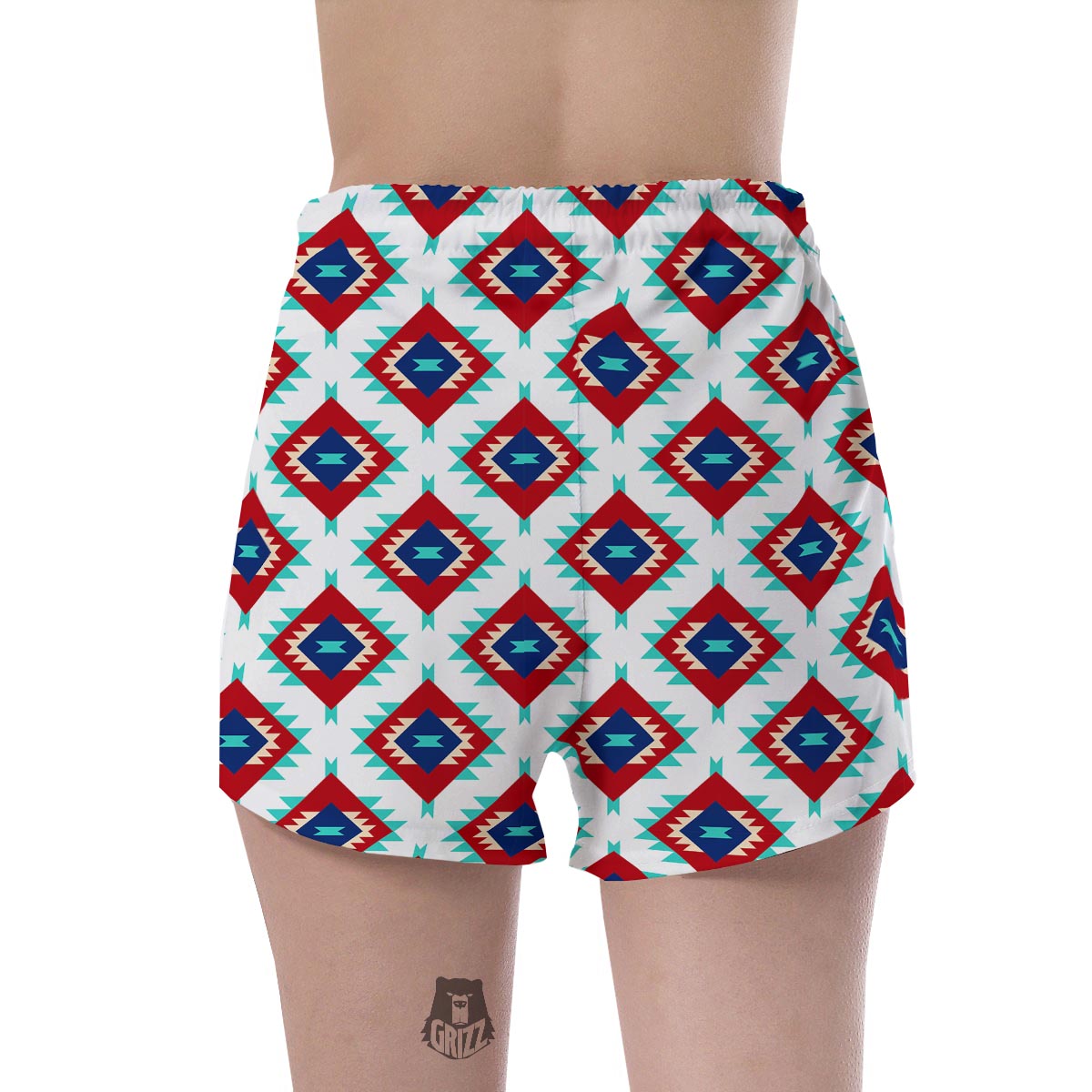 Southwestern Teal And Red Print Pattern Women's Shorts-grizzshop