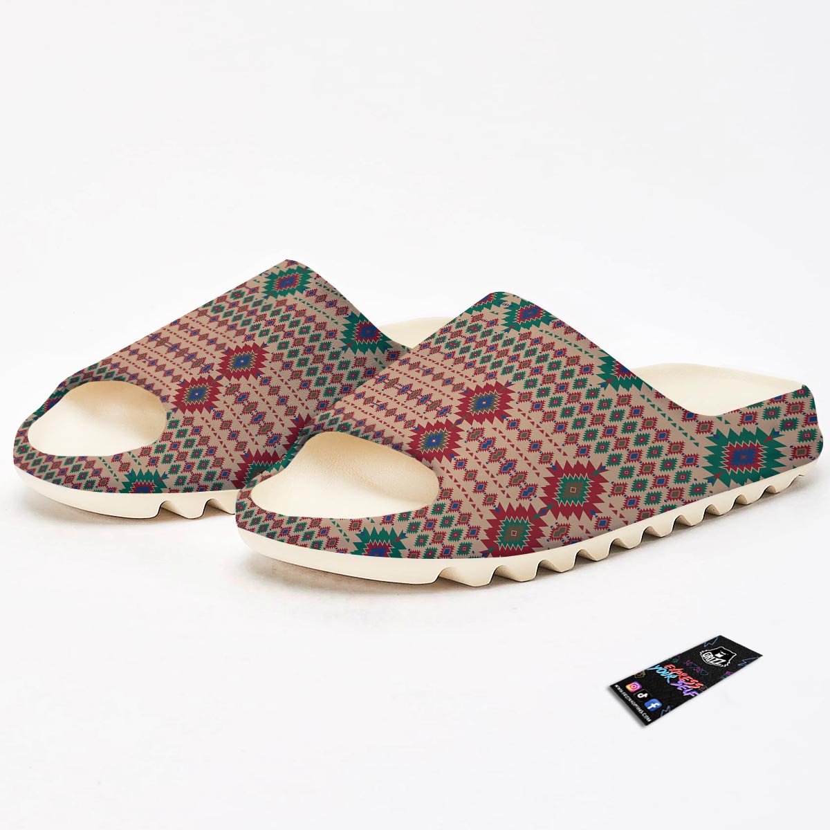 Southwestern Beige And Red Print Pattern Sandals-grizzshop