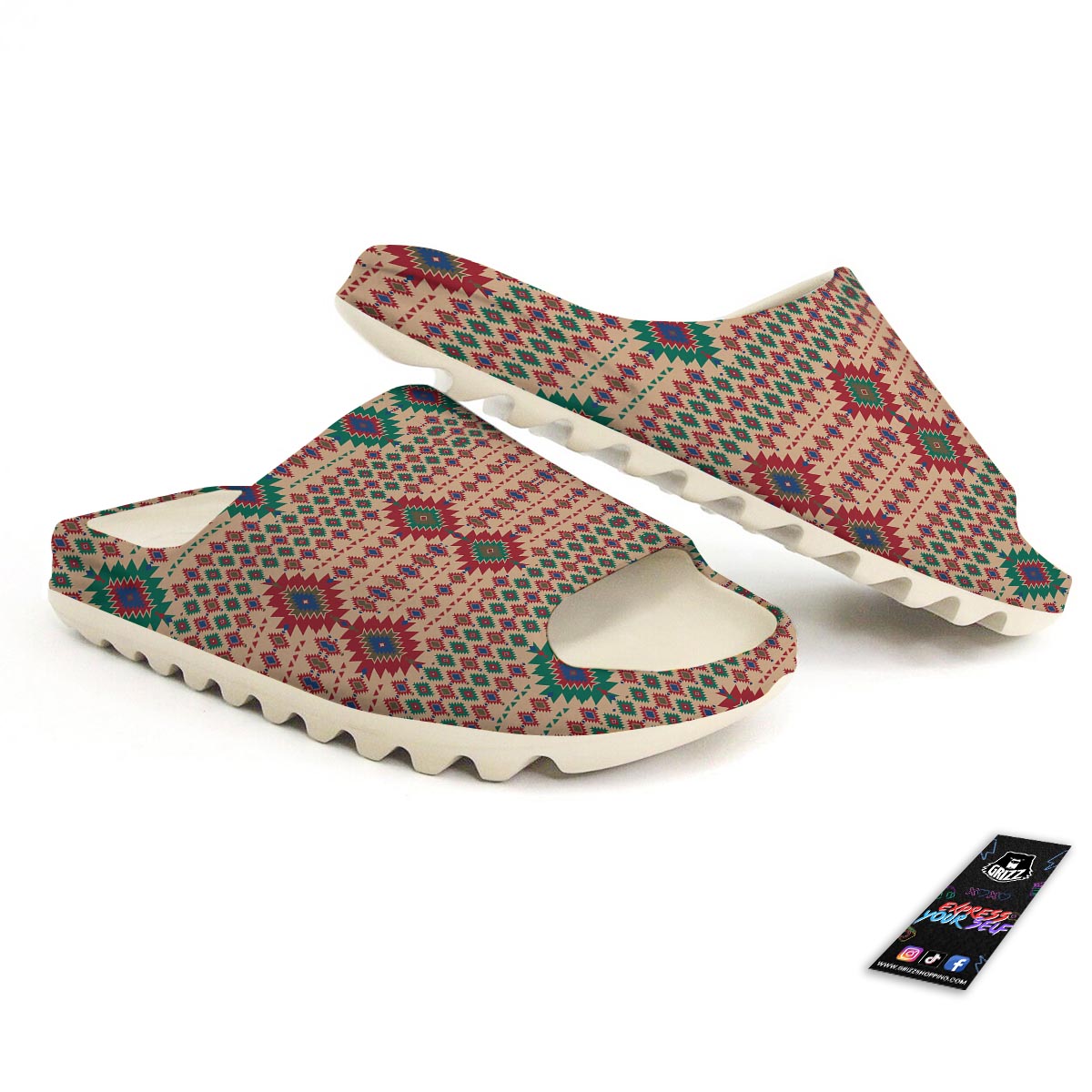 Southwestern Beige And Red Print Pattern Sandals-grizzshop