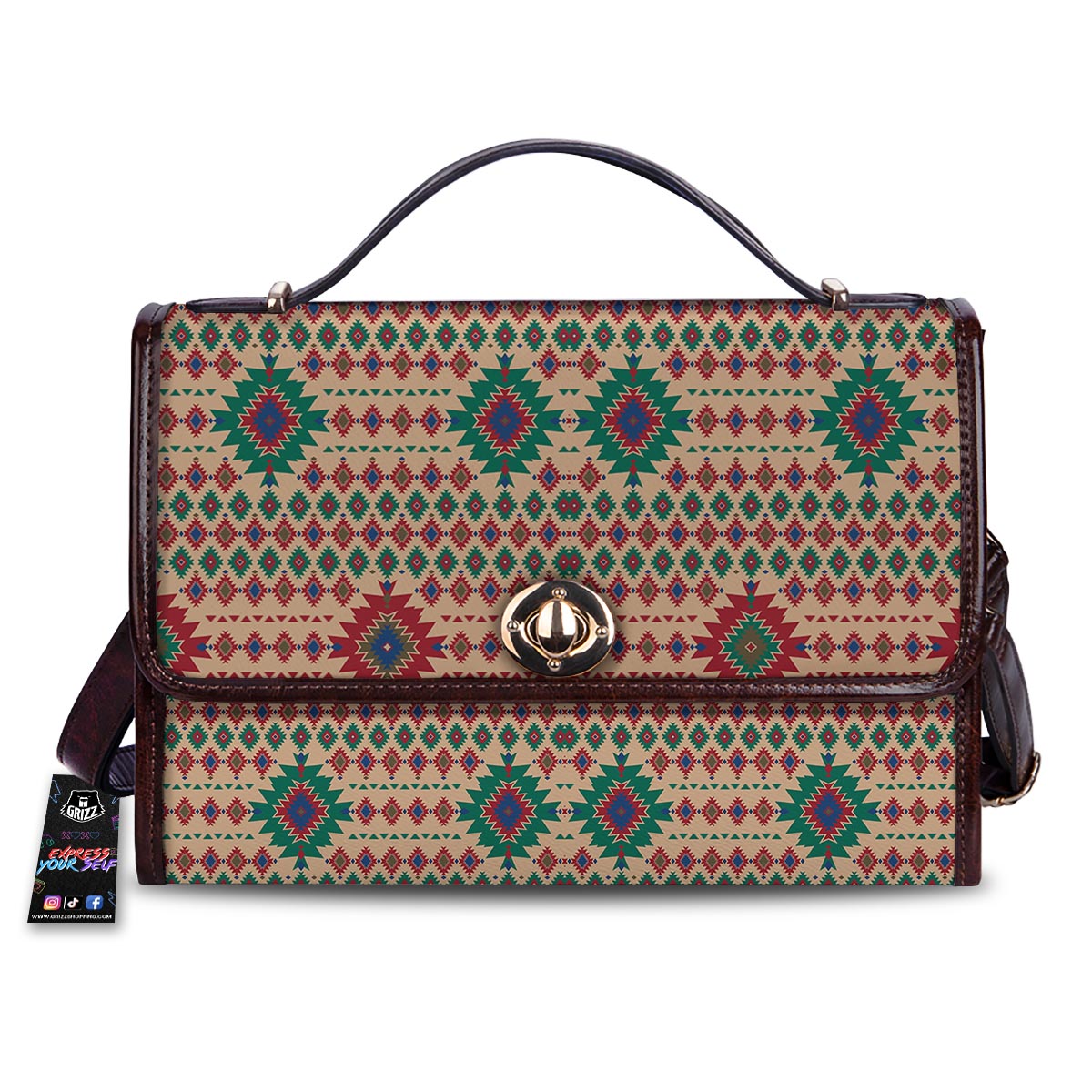 Southwestern Beige And Red Print Pattern Women's Satchel Bag