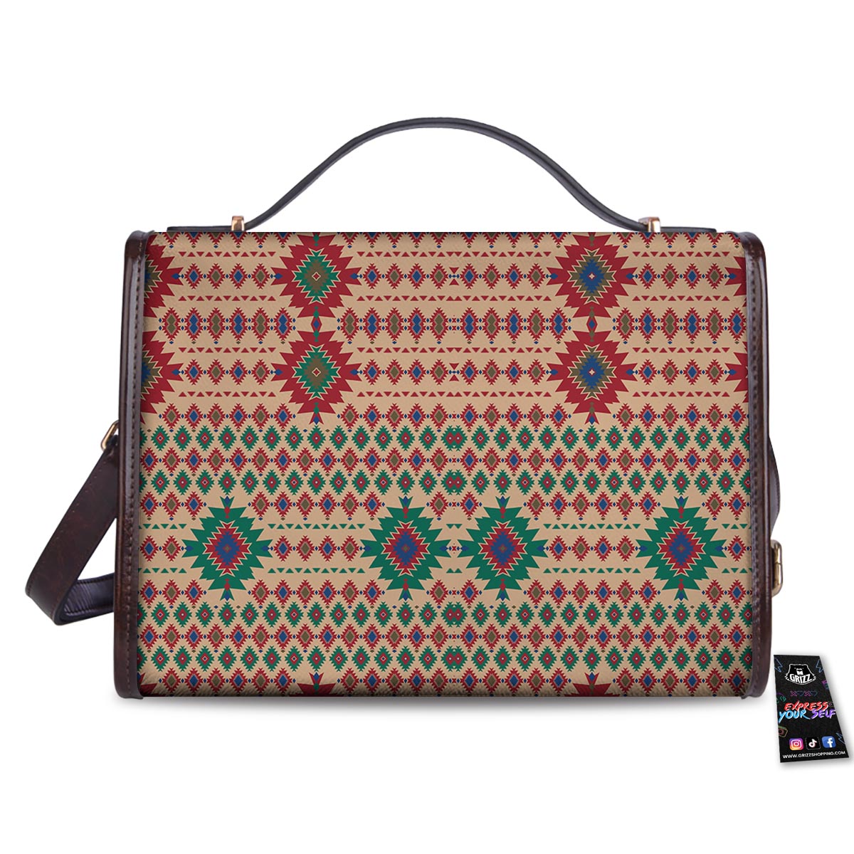 Southwestern Beige And Red Print Pattern Women's Satchel Bag