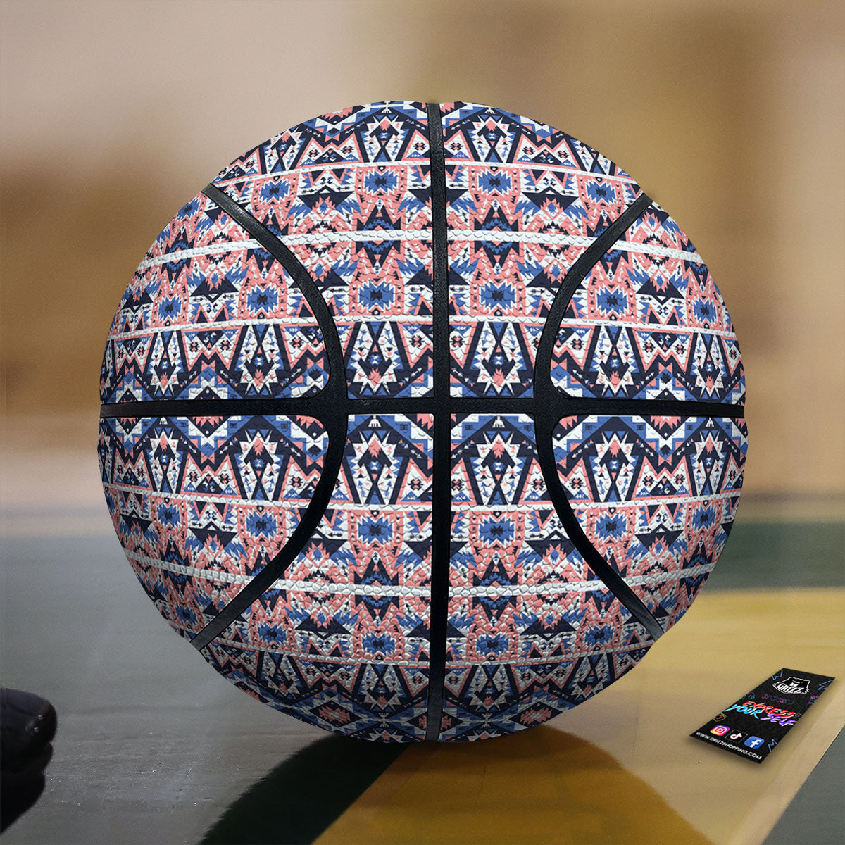 Southwestern Blue And Pink Print Pattern Basketball
