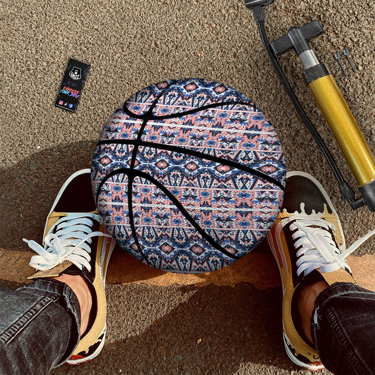 Southwestern Blue And Pink Print Pattern Basketball