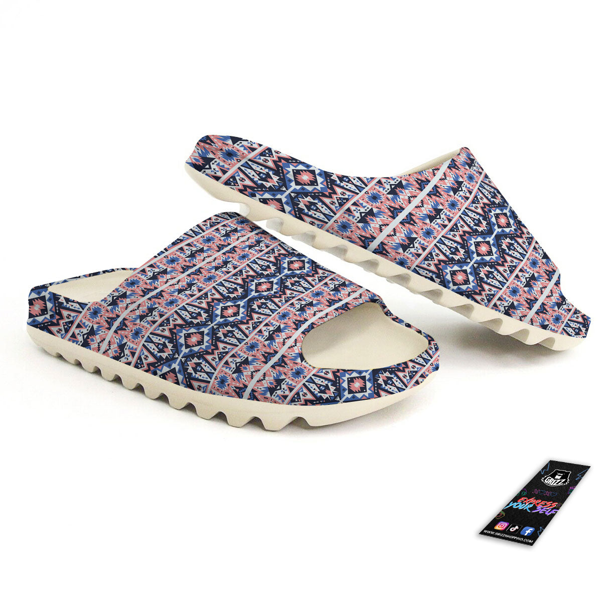 Southwestern Blue And Pink Print Pattern Sandals-grizzshop
