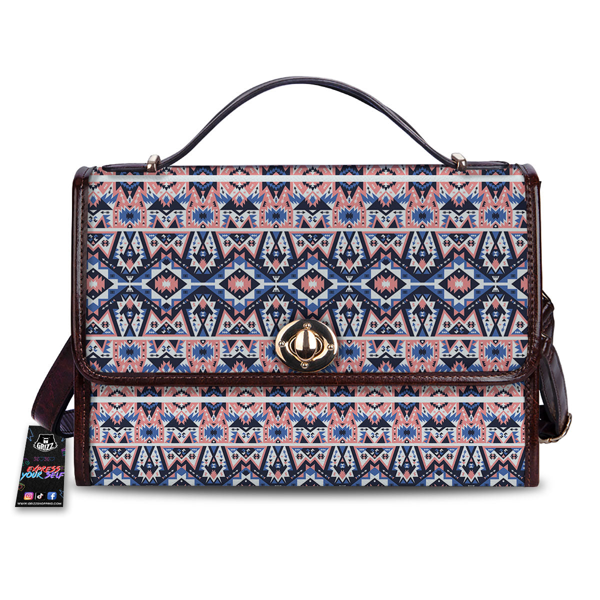 Southwestern Blue And Pink Print Pattern Women's Satchel Bag