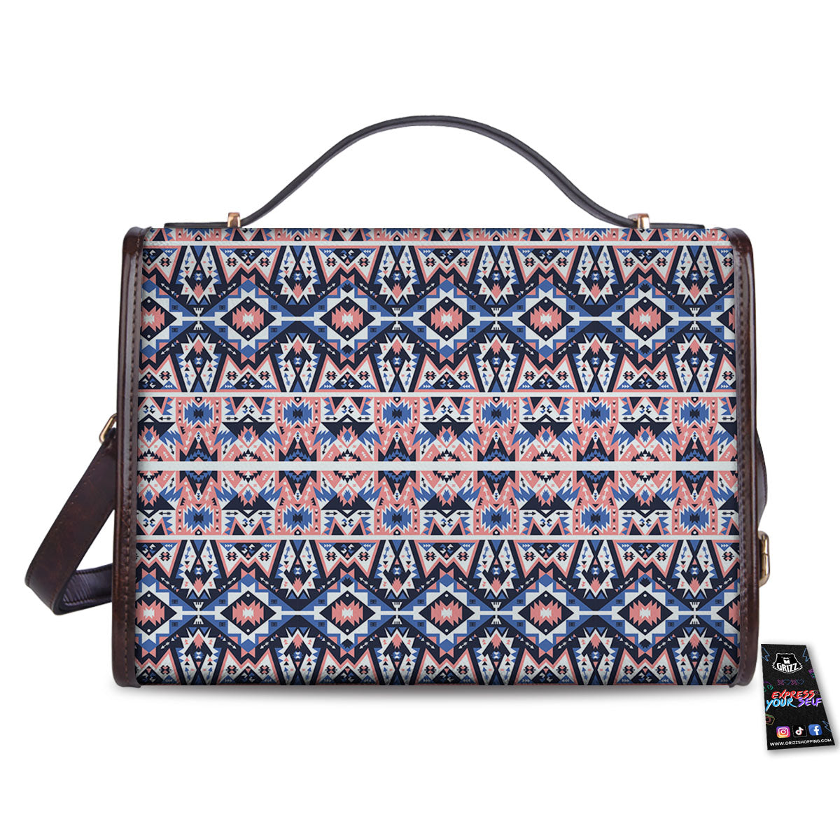 Southwestern Blue And Pink Print Pattern Women's Satchel Bag