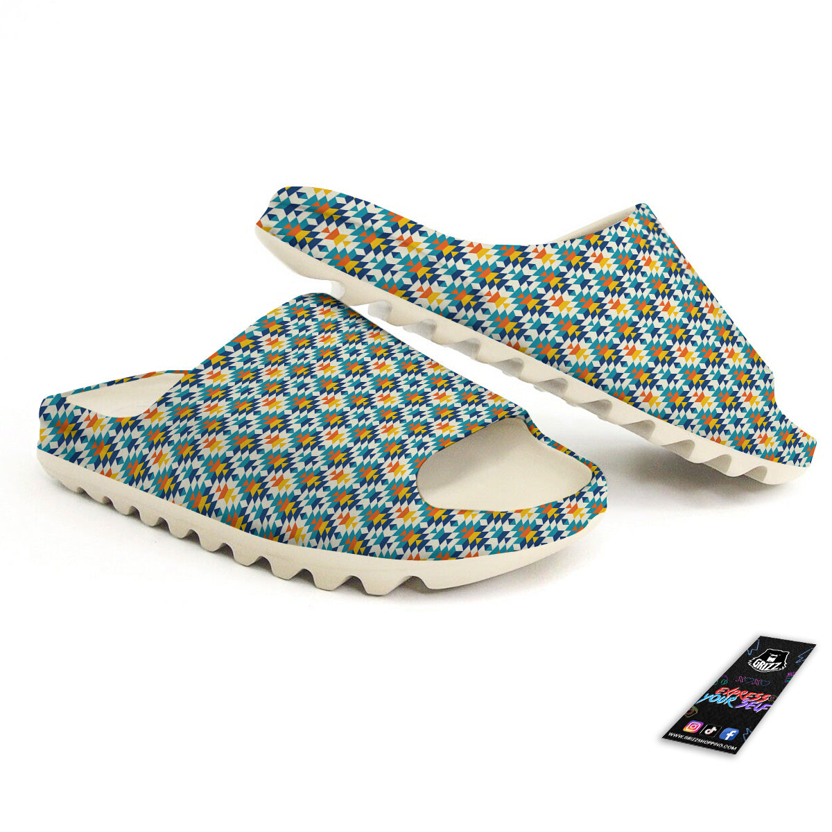 Southwestern Orange And Blue Print Sandals-grizzshop