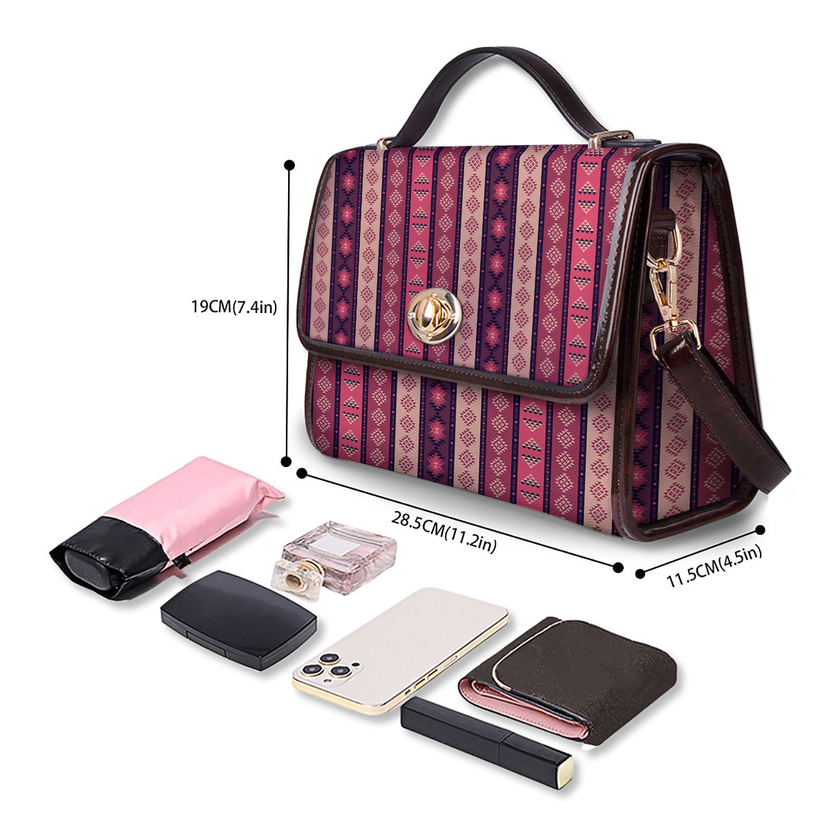 Southwestern Purple And Pink Print Pattern Women's Satchel Bag