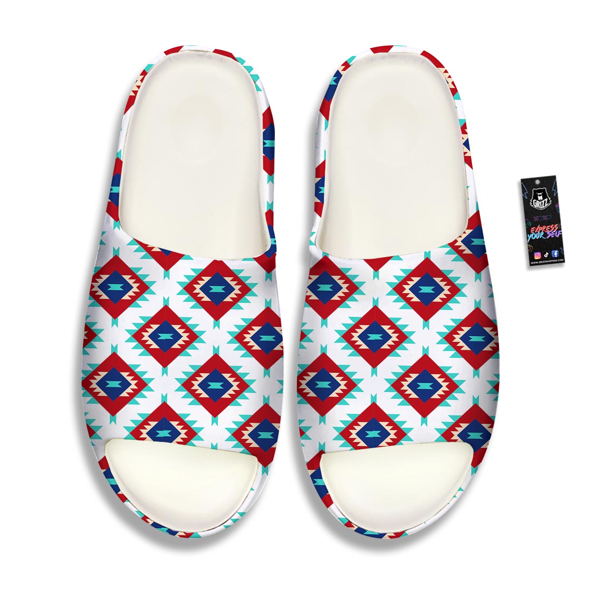 Southwestern Teal And Red Print Pattern Sandals-grizzshop