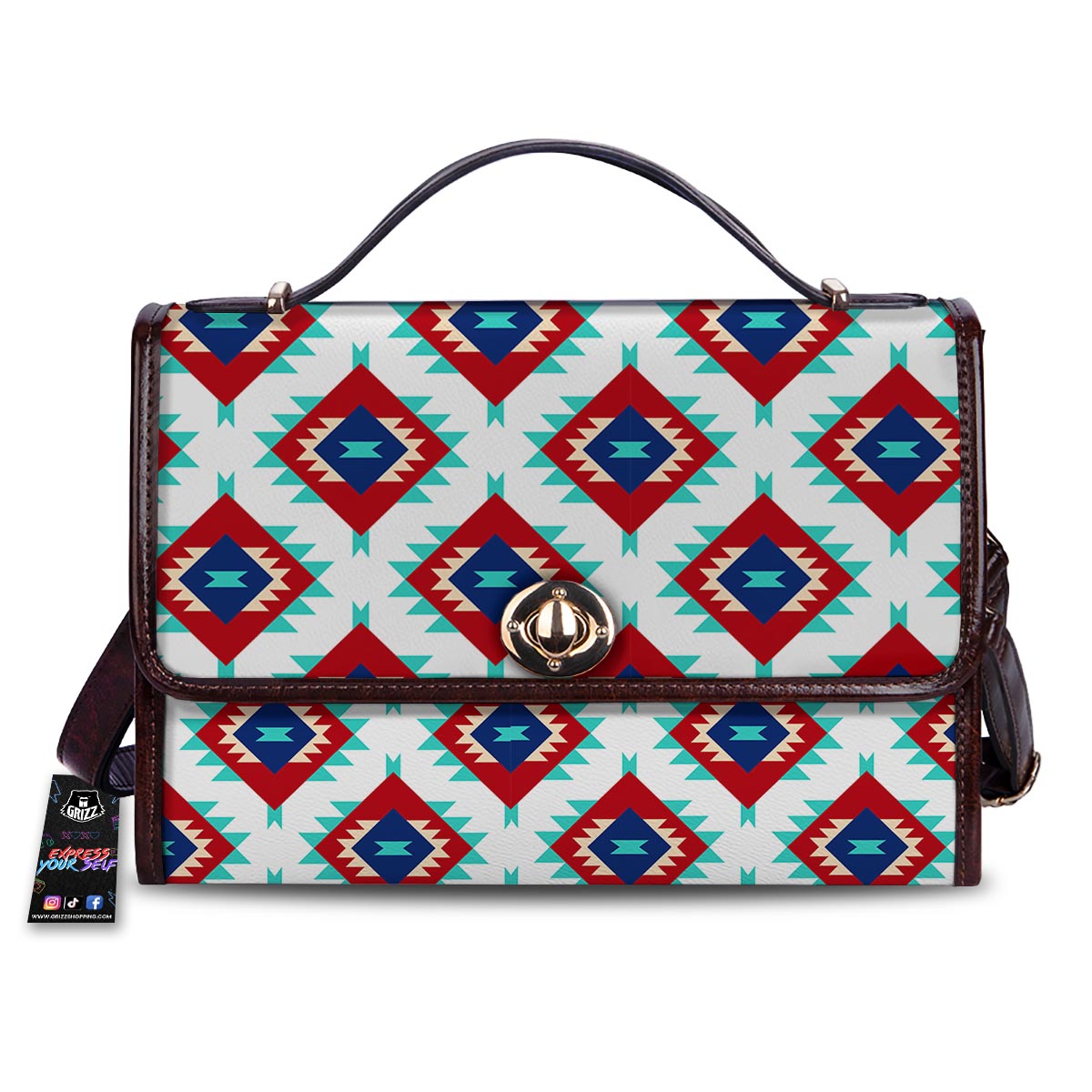 Southwestern Teal And Red Print Pattern Women's Satchel Bag